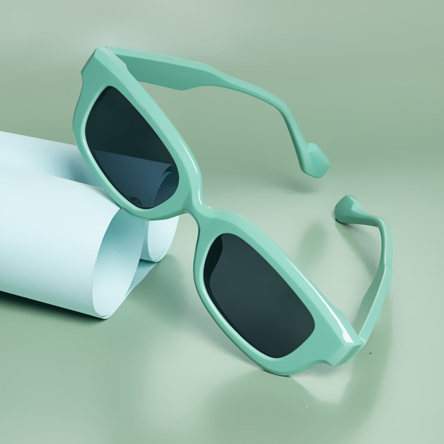 Thunder Candy Green Black Rectangle Sunglasses