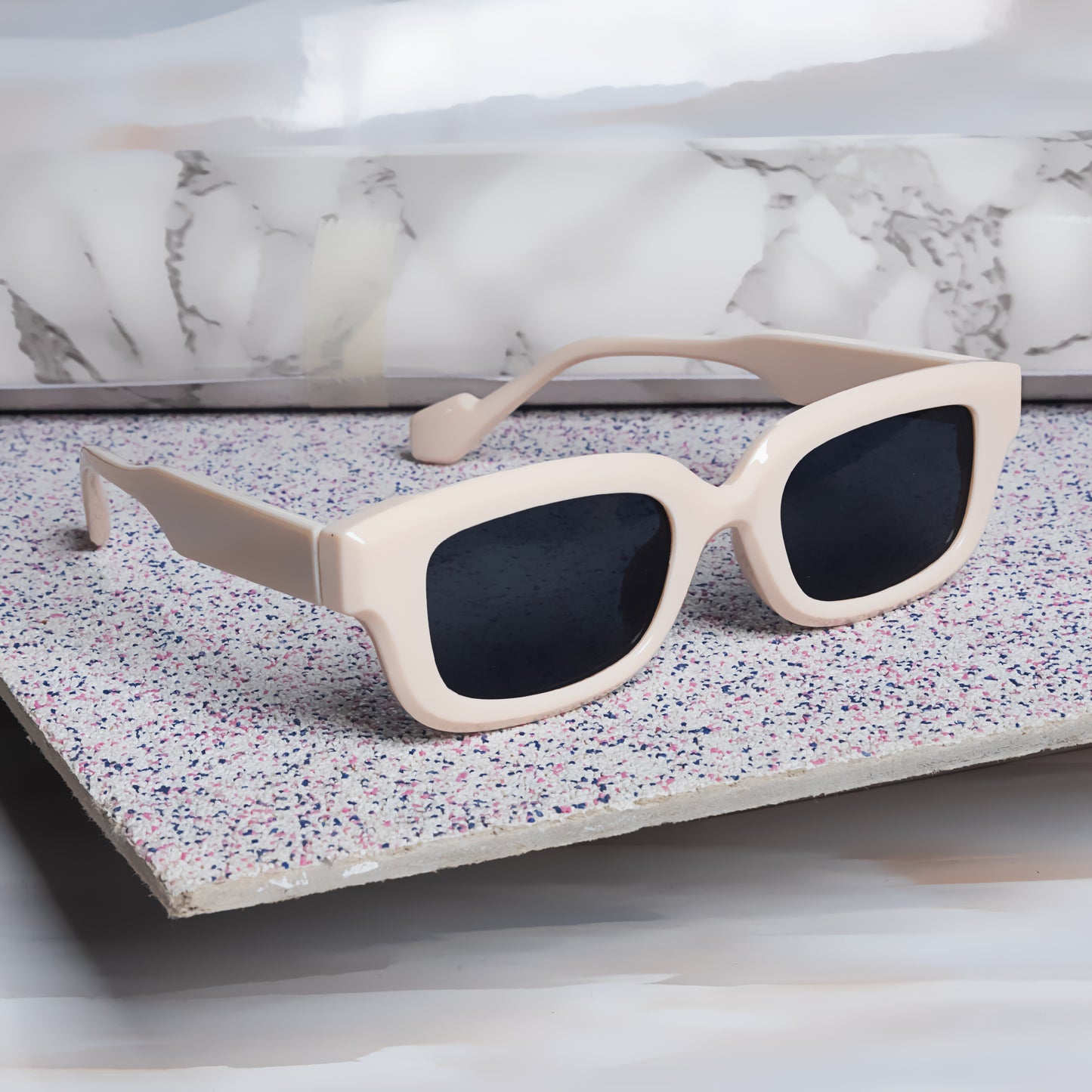 Thunder Cream Black Rectangle Sunglasses