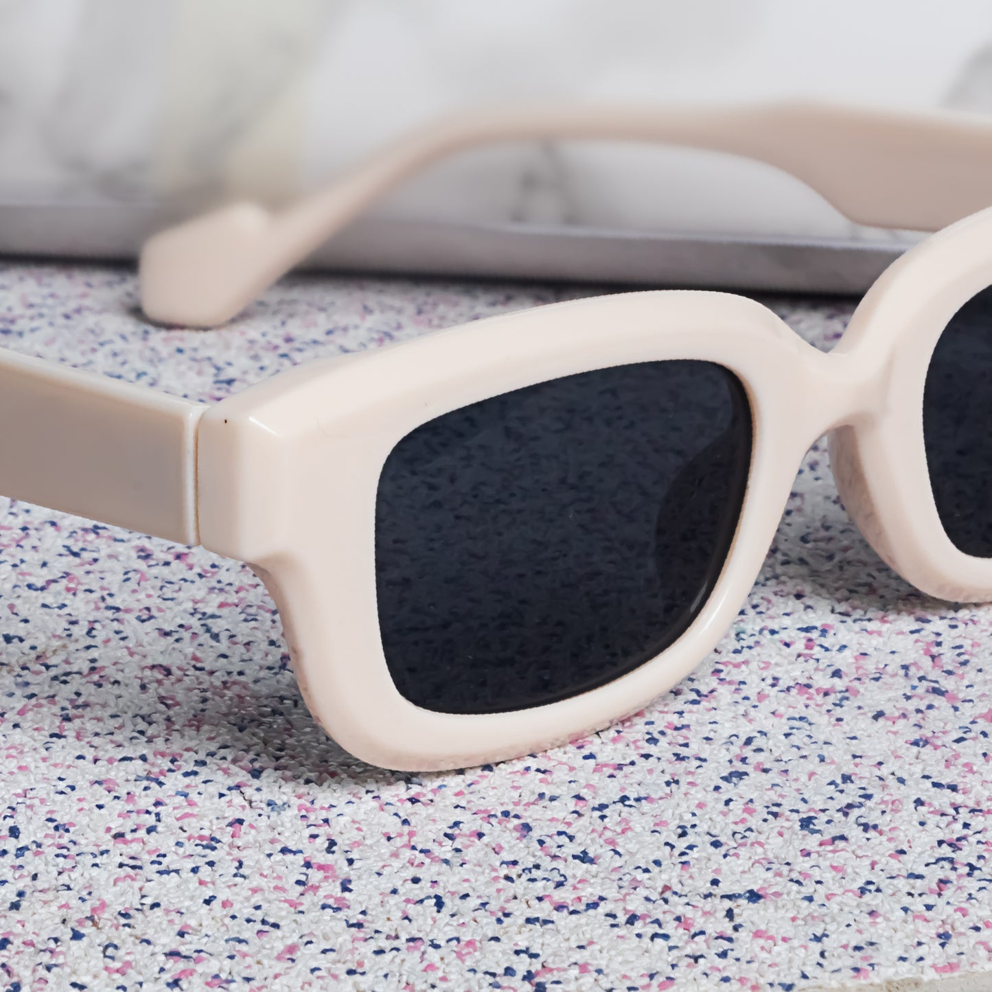 Thunder Cream Black Rectangle Sunglasses