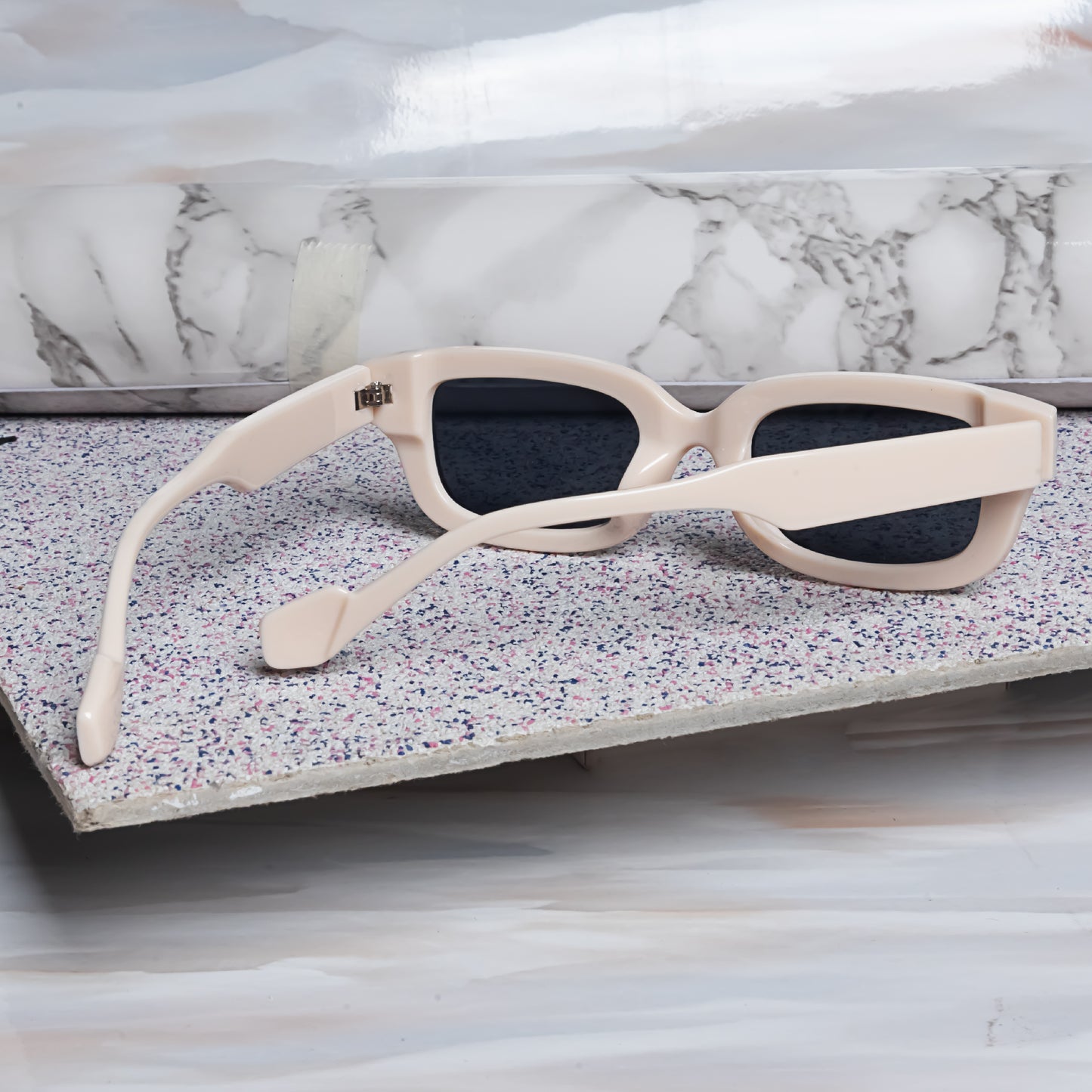 Thunder Cream Black Rectangle Sunglasses