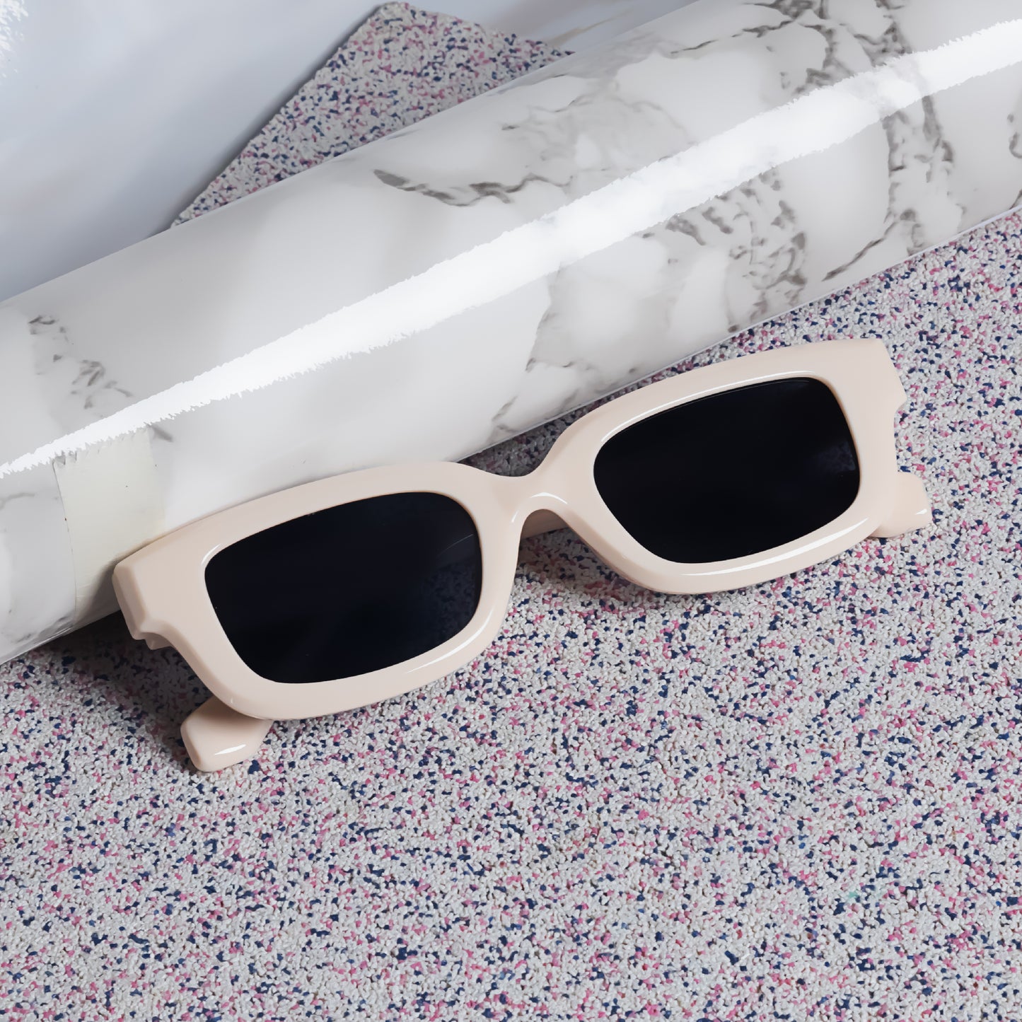 Thunder Cream Black Rectangle Sunglasses