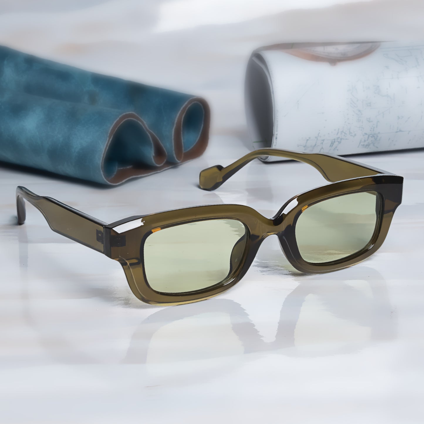 Thunder Dark Green Rectangle Sunglasses