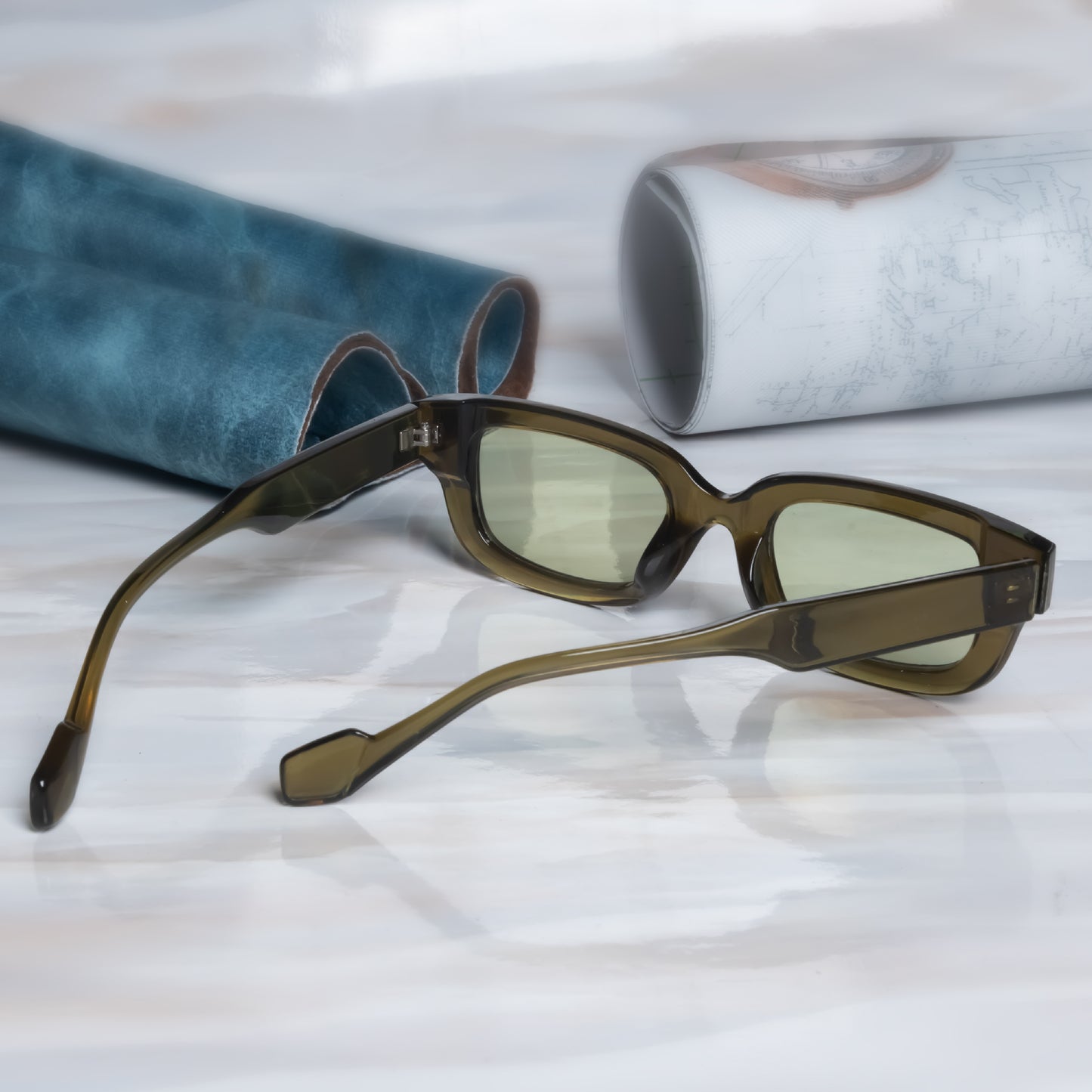 Thunder Dark Green Rectangle Sunglasses