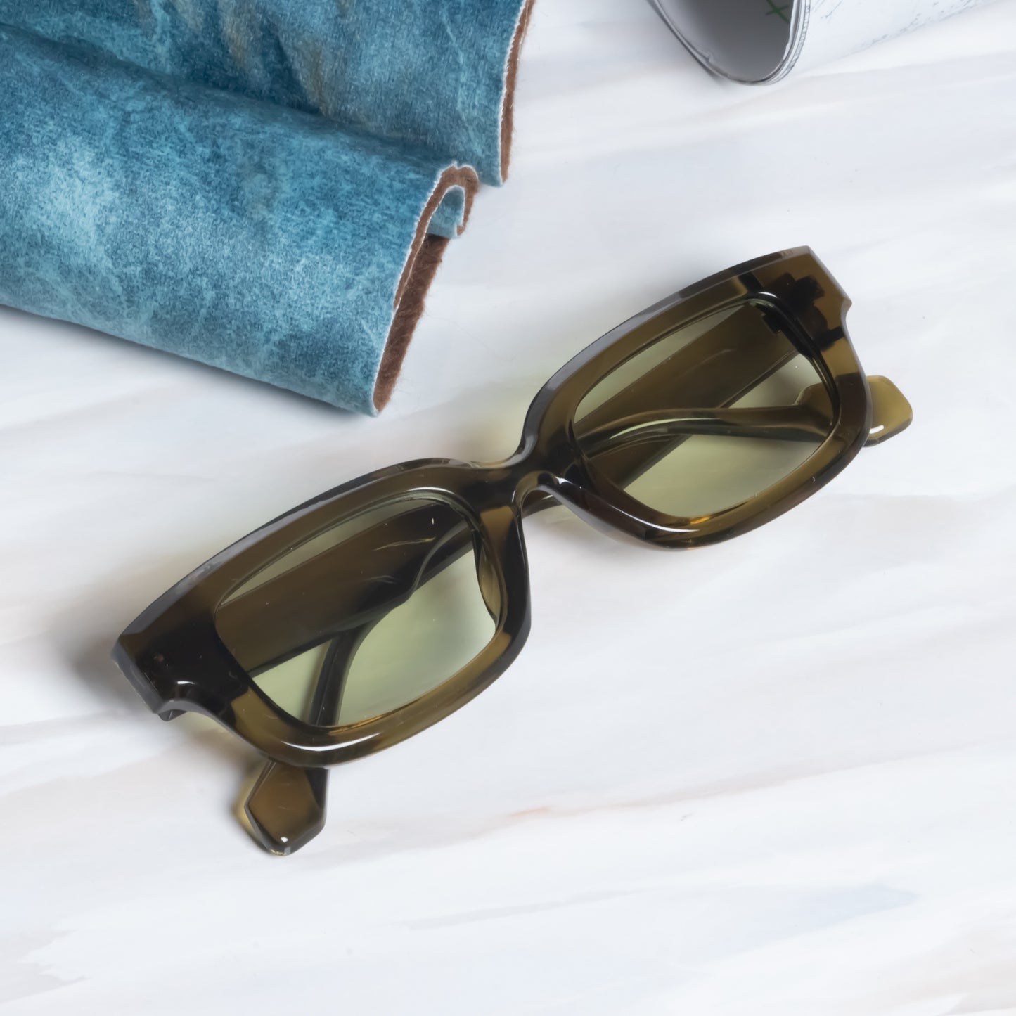 Thunder Dark Green Rectangle Sunglasses