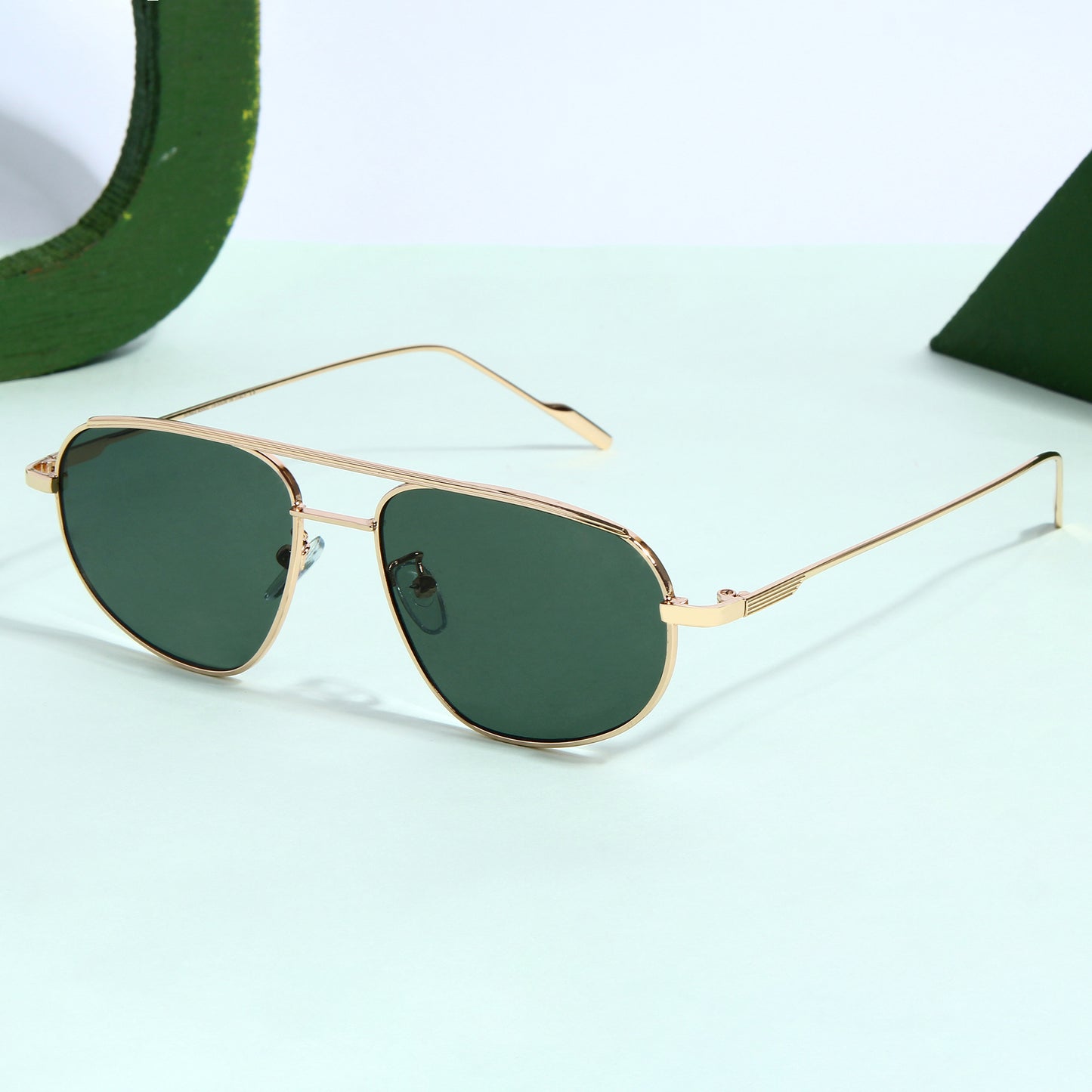 Gold Green Pilot Sunglasses