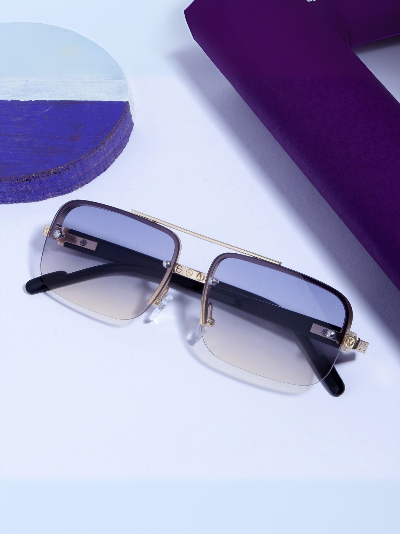GG2317 Black Peach Gradient Rectangle Sunglasses