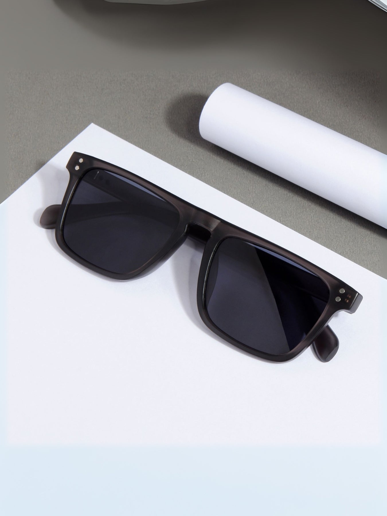 Pardon Grey Black Premium Rectangle Sunglasses