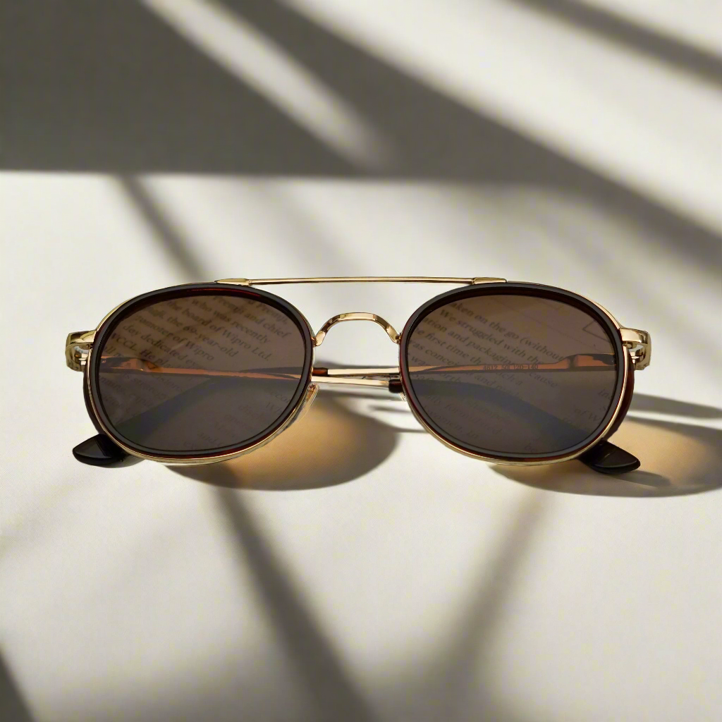 Golden Brown Metal Frame Round Sunglasses