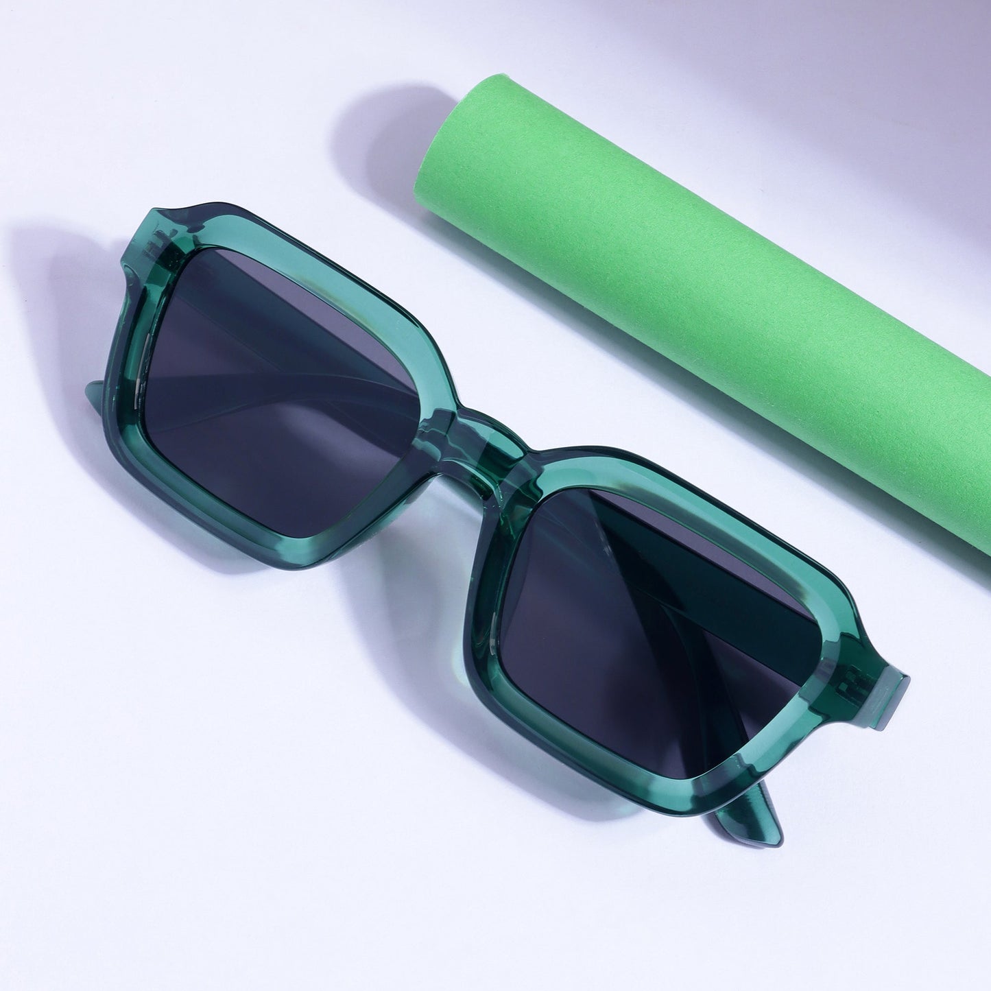 Hunter Green Black Square Sunglasses
