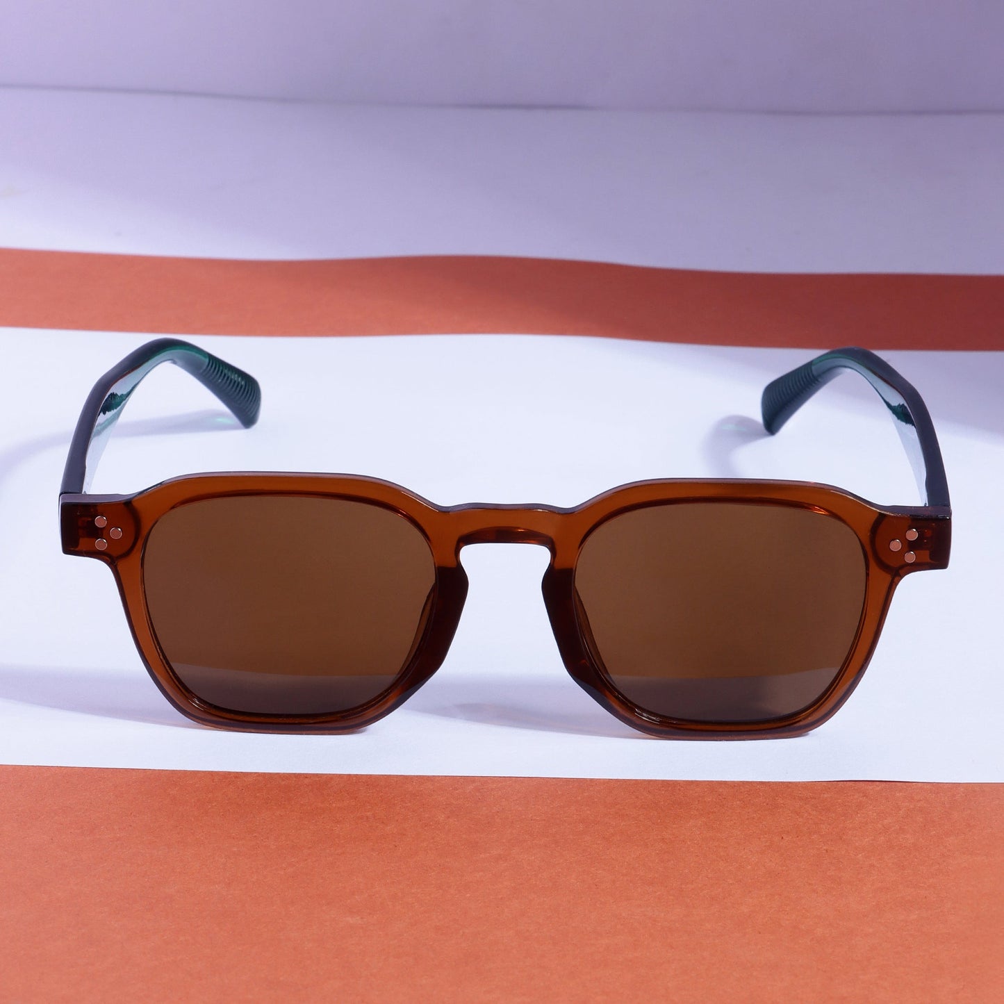 J-Bond Green Brown Brown Square Sunglasses