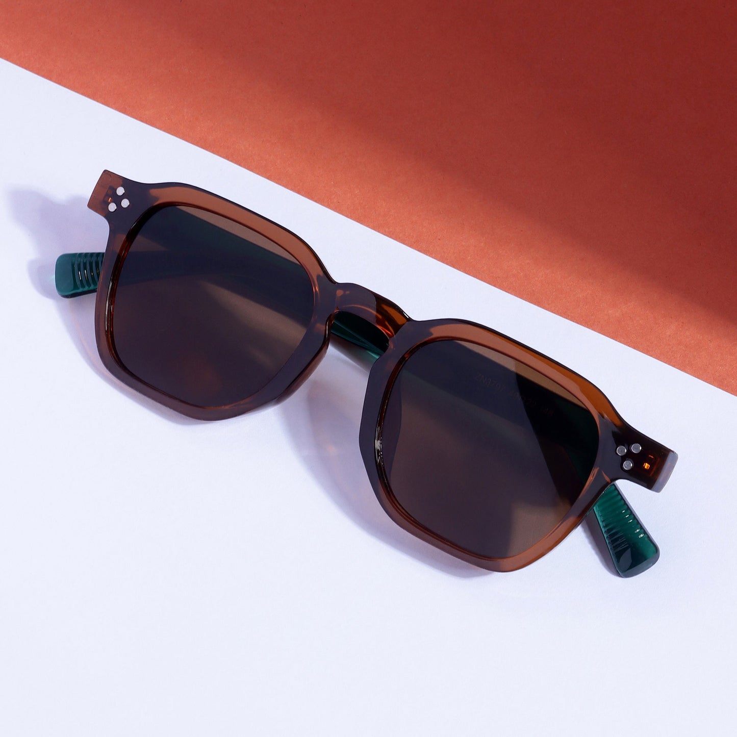 J-Bond Green Brown Brown Square Sunglasses