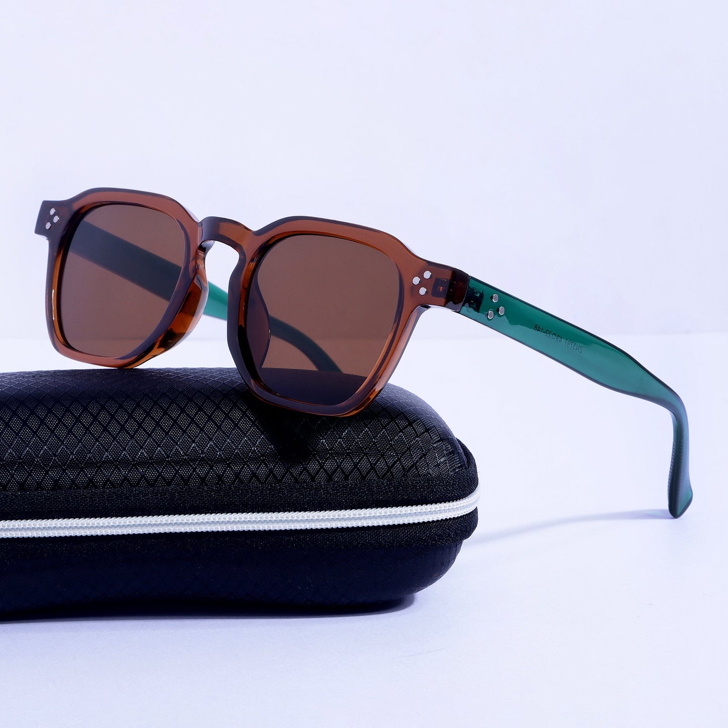 J-Bond Green Brown Brown Square Sunglasses