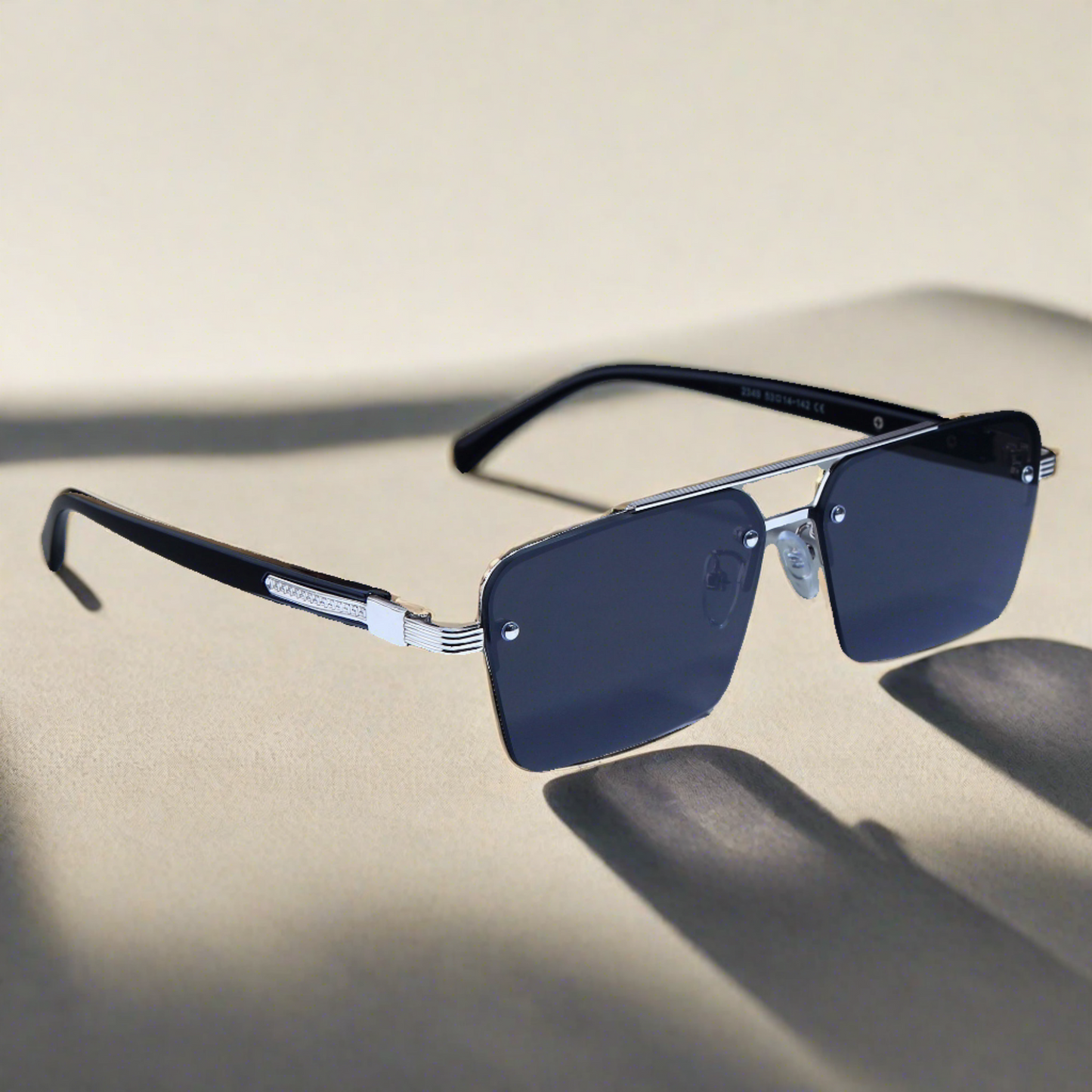 GG2349 Silver Black Rectangle Sunglasses