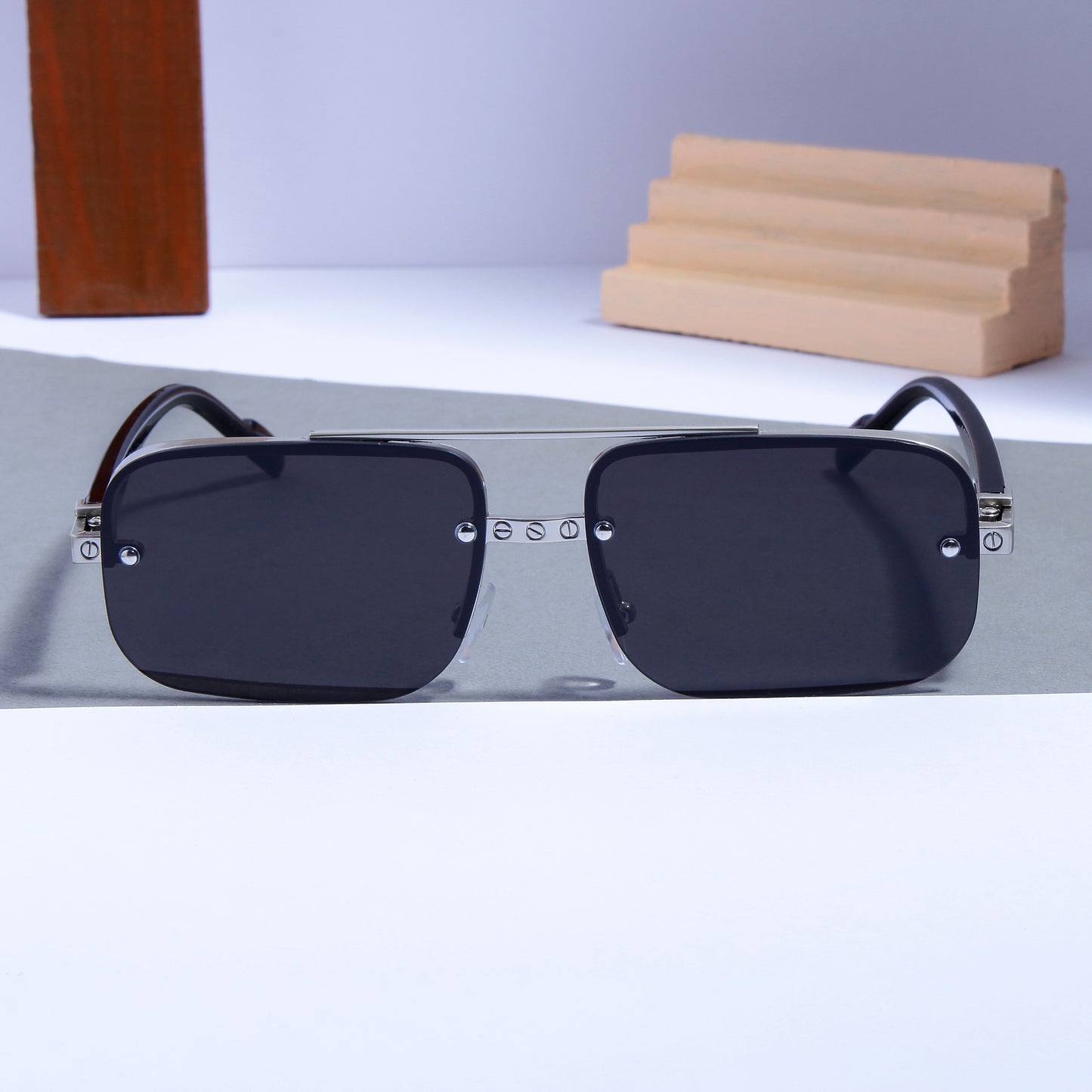 GG2317 Silver Black Rectangle Sunglasses