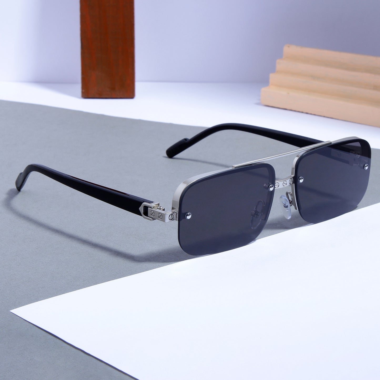 GG2317 Silver Black Rectangle Sunglasses