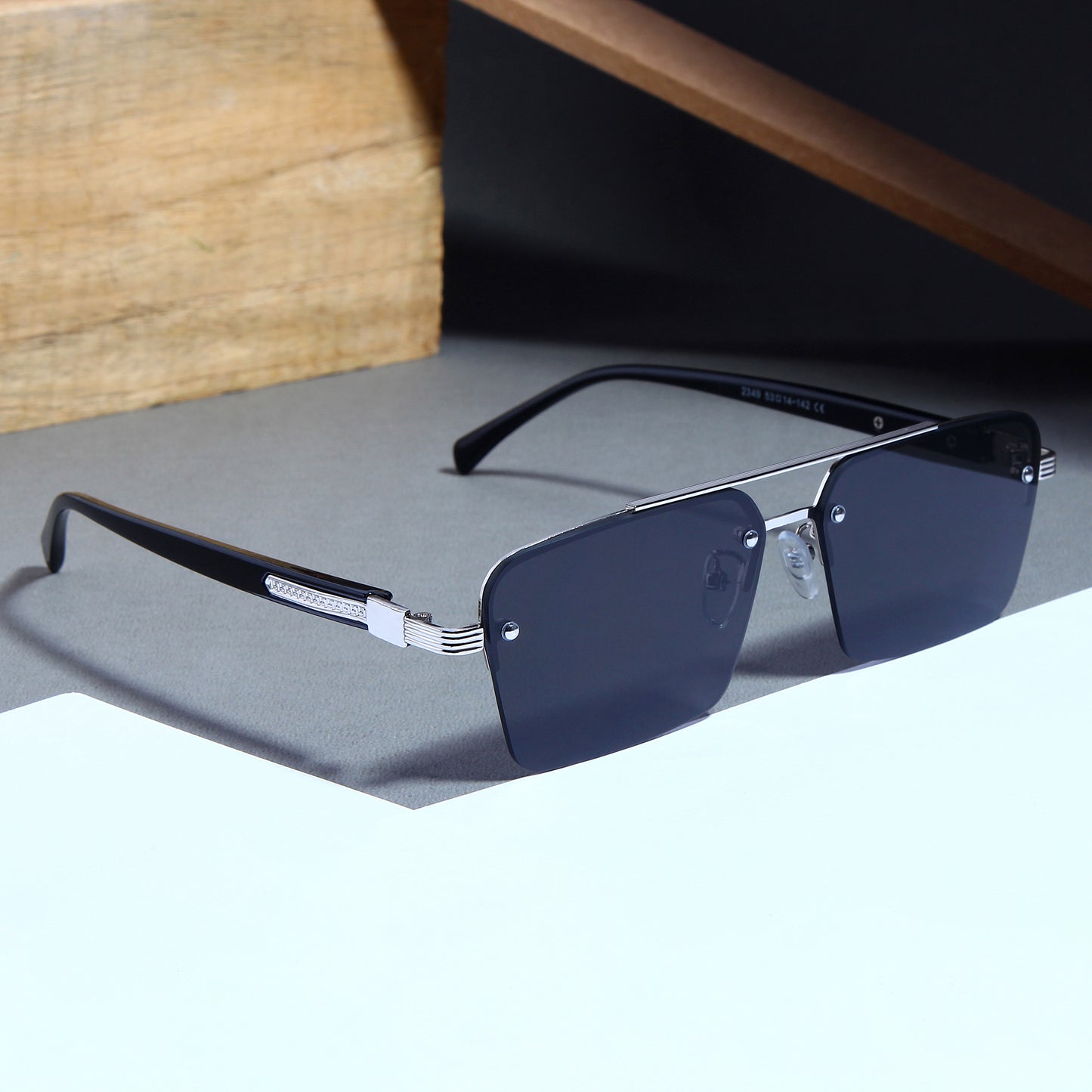 GG2349 Silver Black Rectangle Sunglasses