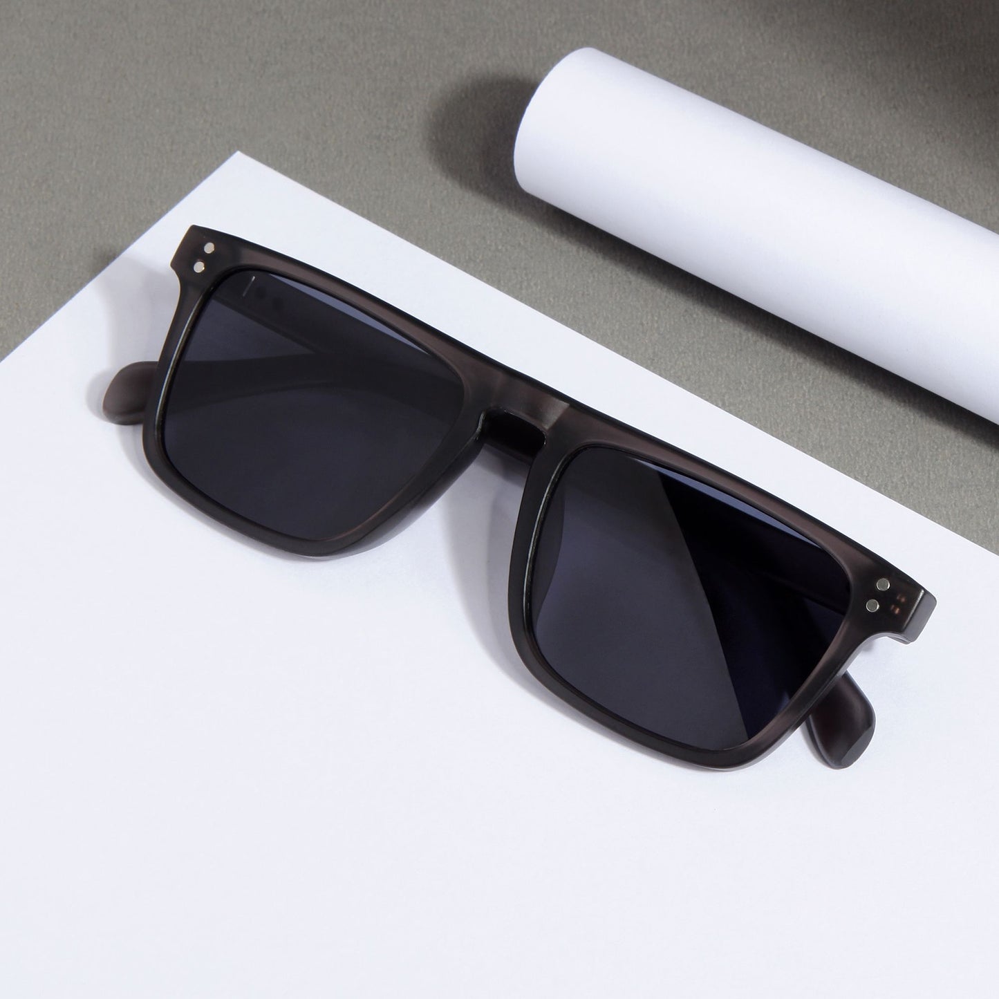 Pardon Grey Black Premium Rectangle Sunglasses