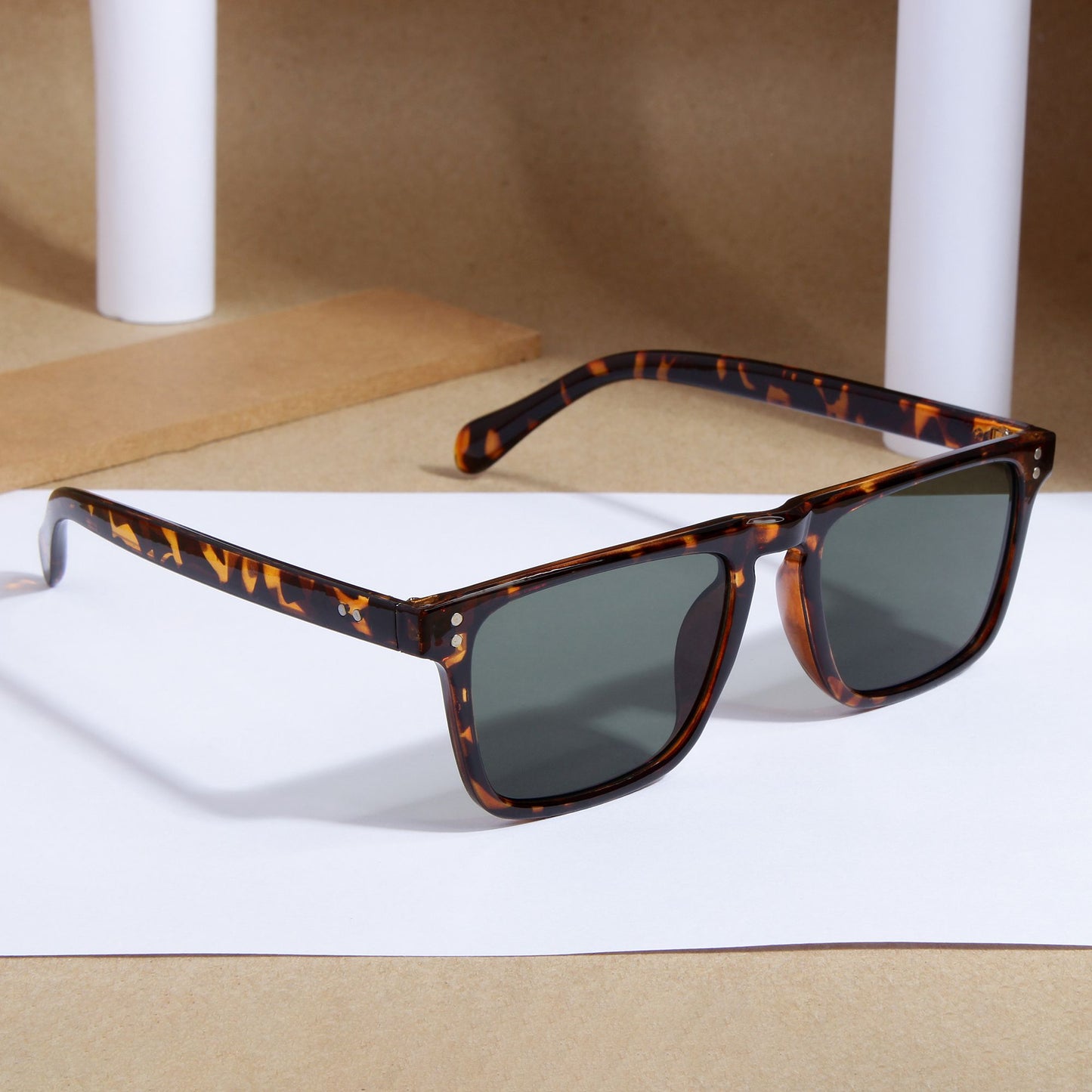 Pardon Tortoise Green Premium Rectangle Sunglasses