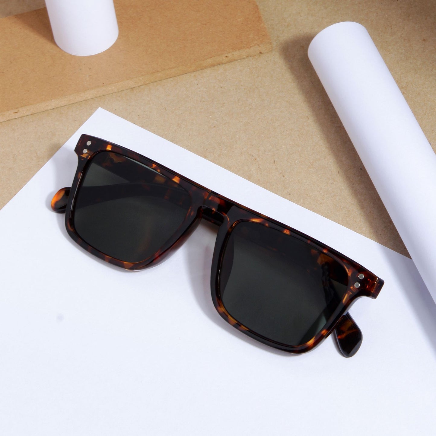 Pardon Tortoise Green Premium Rectangle Sunglasses
