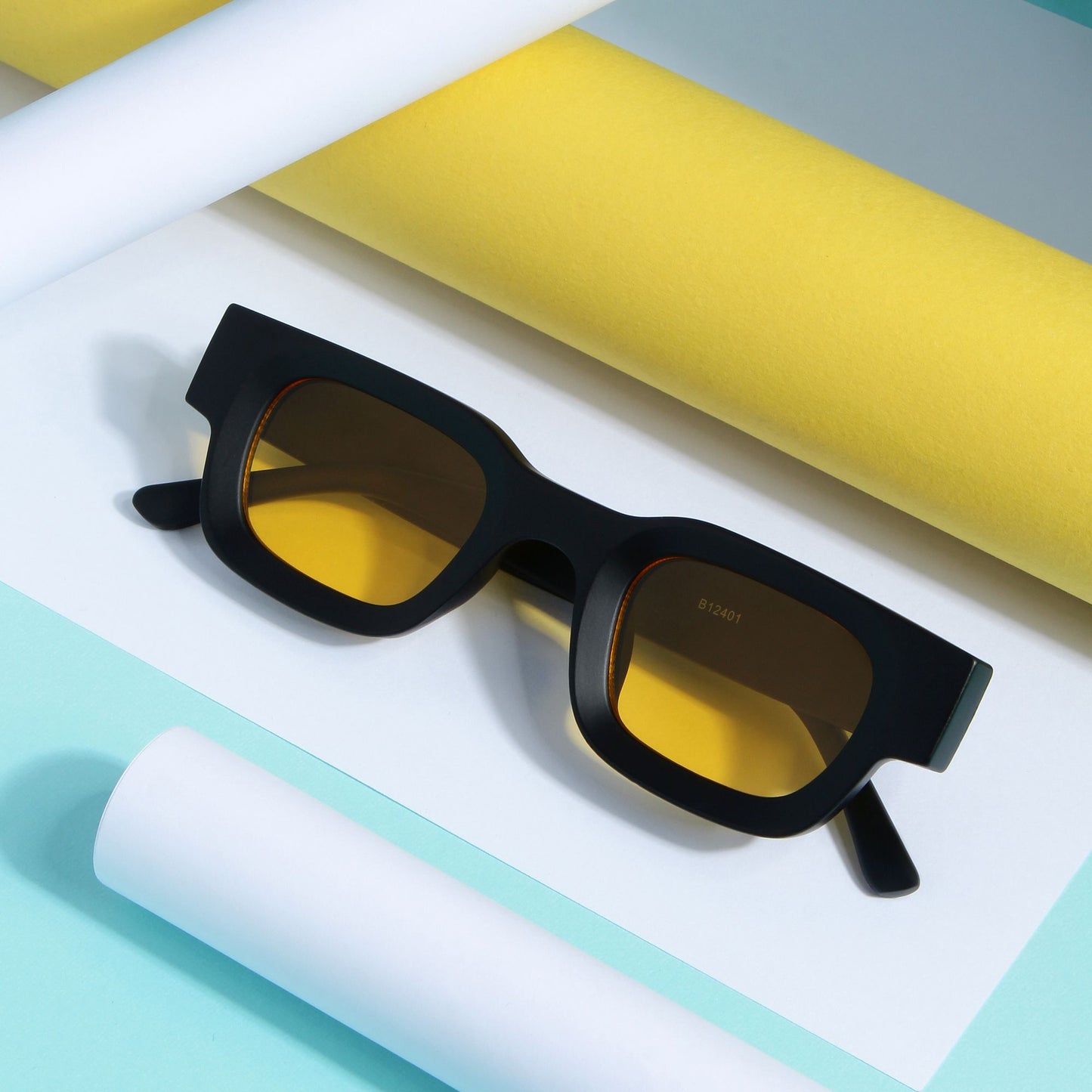 Vintage V1 Black Yellow Square Sunglasses