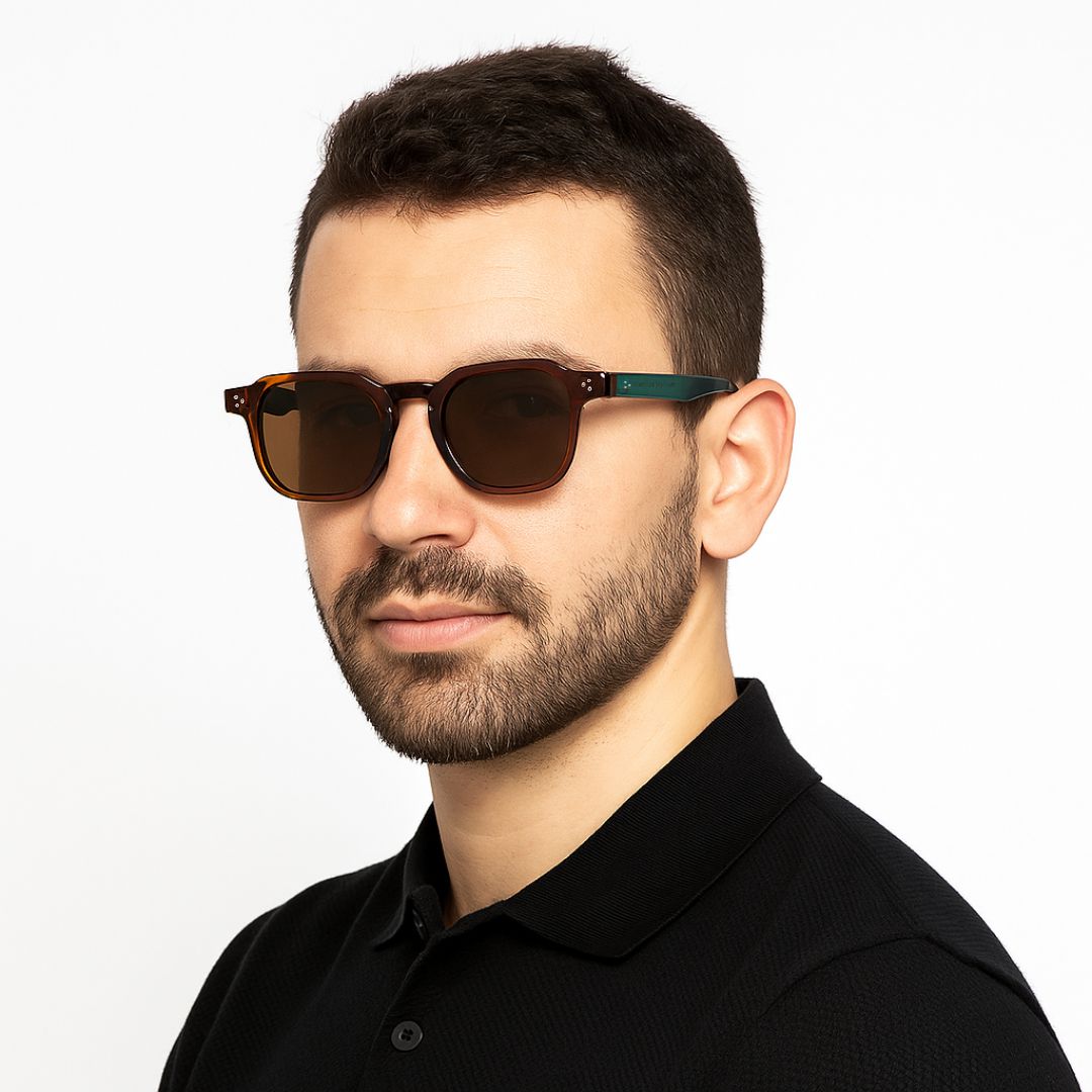 J-Bond Green Brown Brown Square Sunglasses