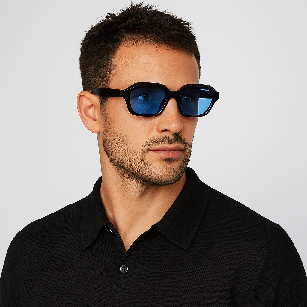 Stellan Black Blue Retro Square Sunglasses