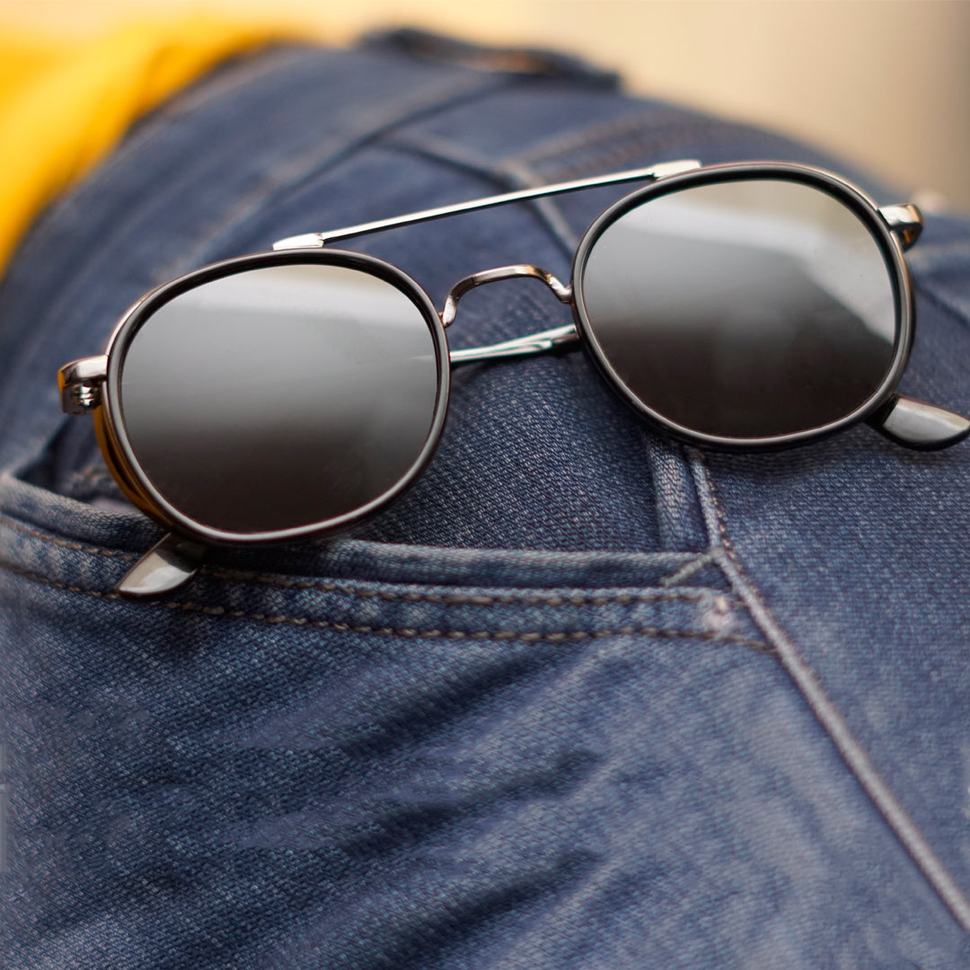 Full Black Metal Frame Round Sunglasses