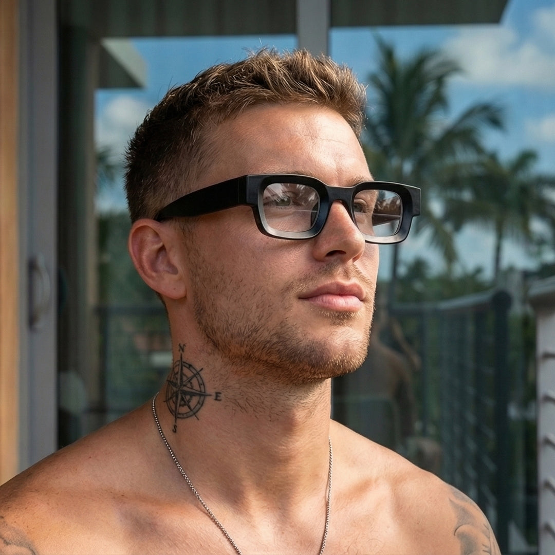 Vintage V1 Black Clear Square Sunglasses