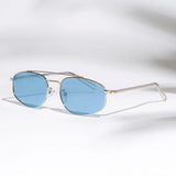 Leon Silver Blue Oval Sunglasses
