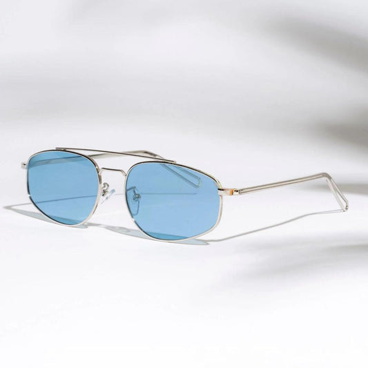 Leon Silver Blue Oval Sunglasses