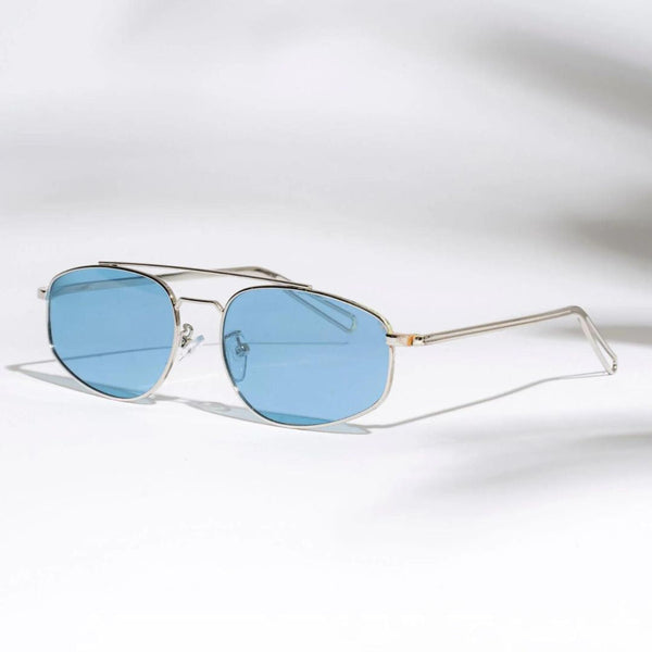 Leon Silver Blue Oval Sunglasses