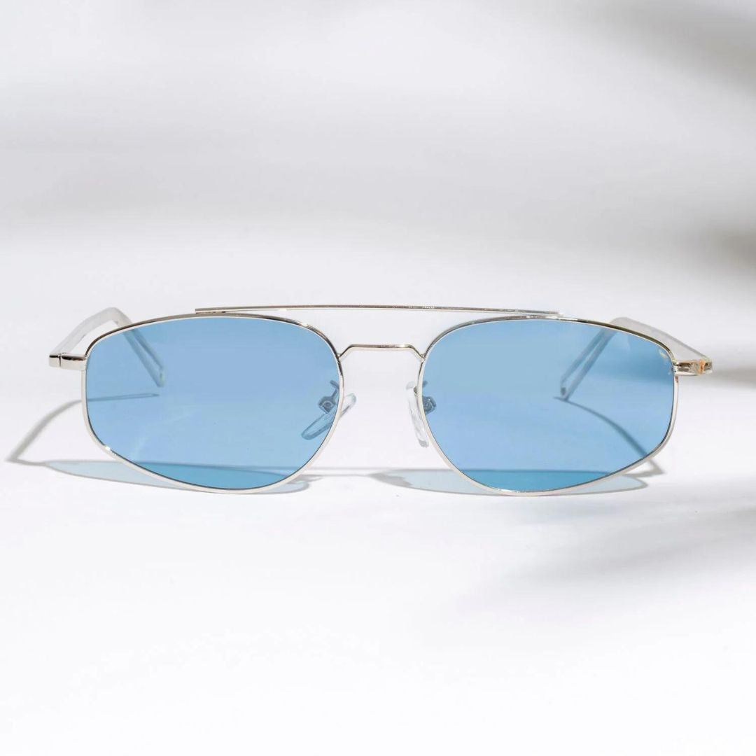 Leon Silver Blue Oval Sunglasses