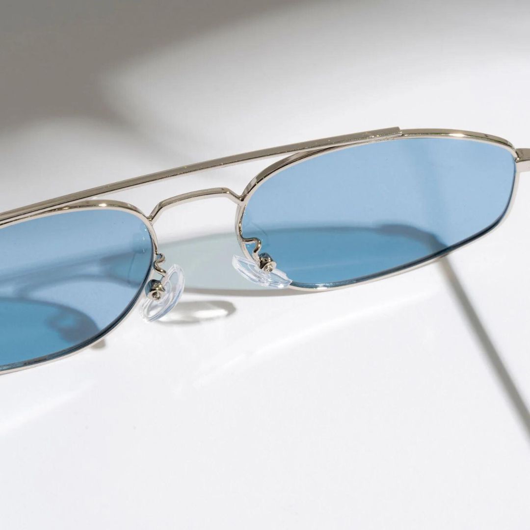 Leon Silver Blue Oval Sunglasses