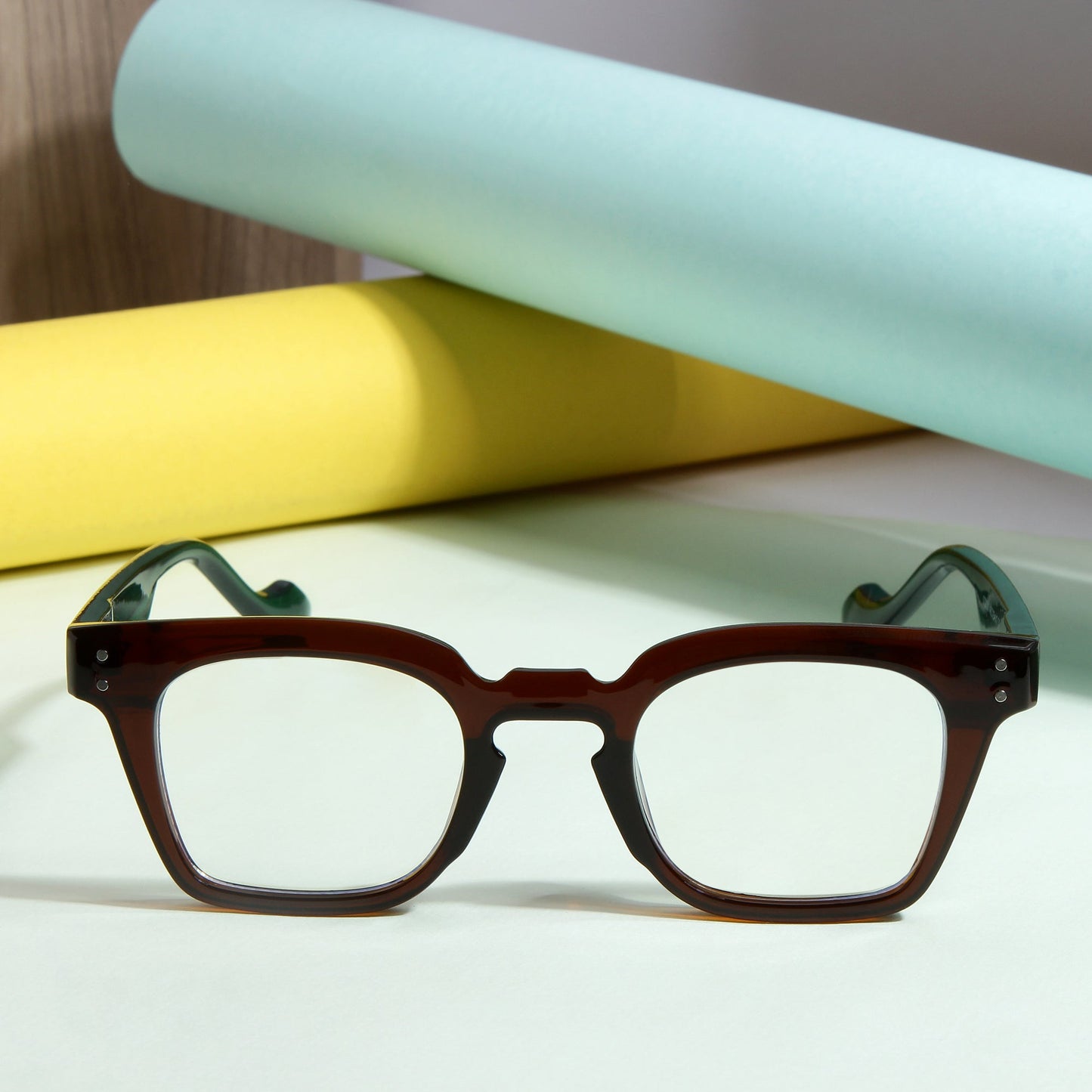 Green Brown Clear SZ 2001 Square Sunglasses