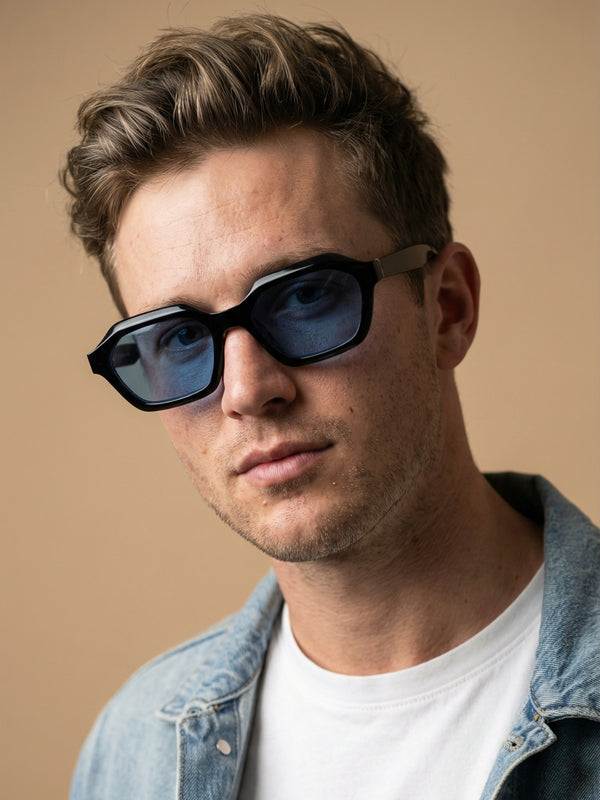 Stellan Black Blue Retro Square Sunglasses