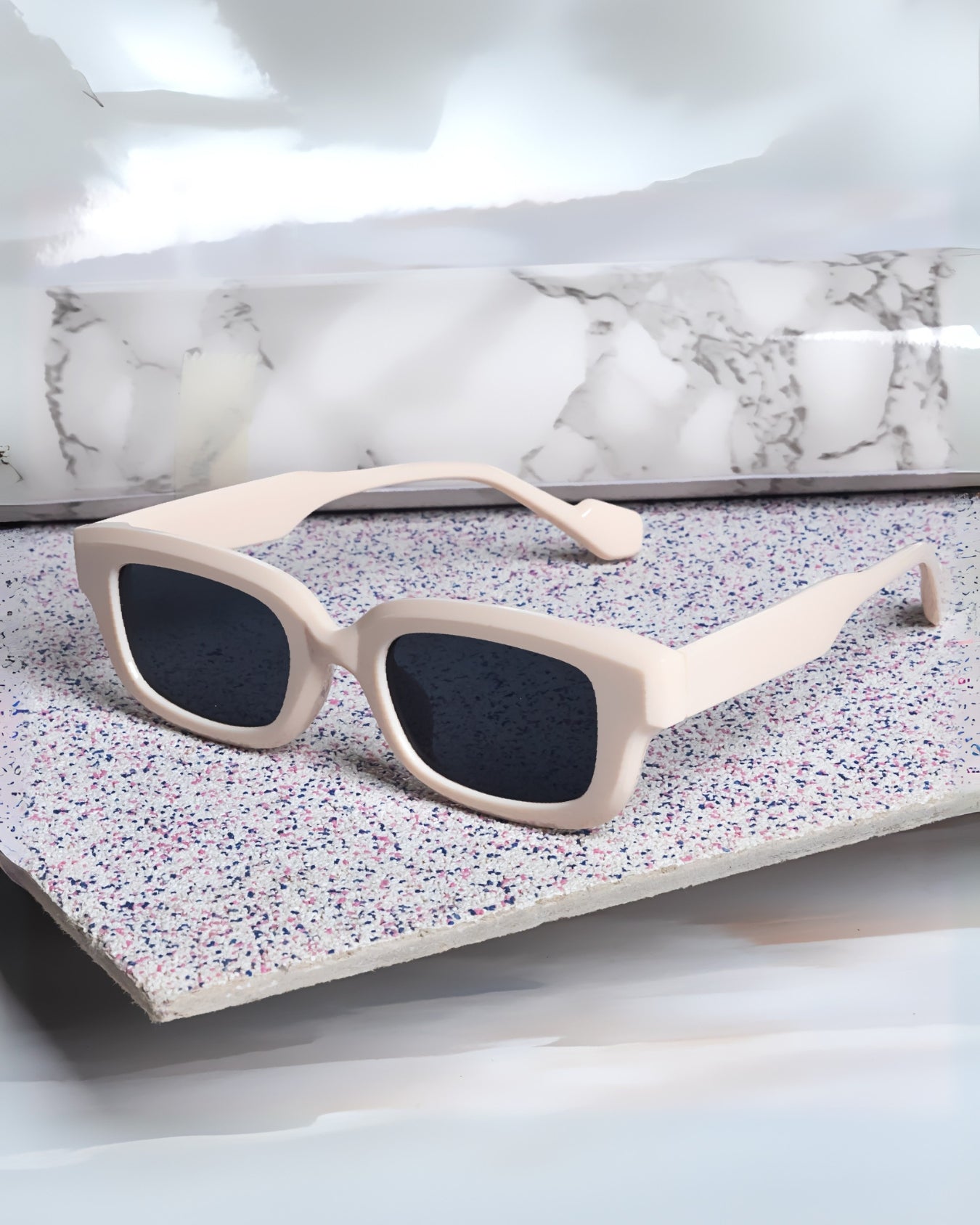 Thunder Cream Black Rectangle Sunglasses