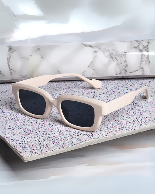 Thunder Cream Black Rectangle Sunglasses