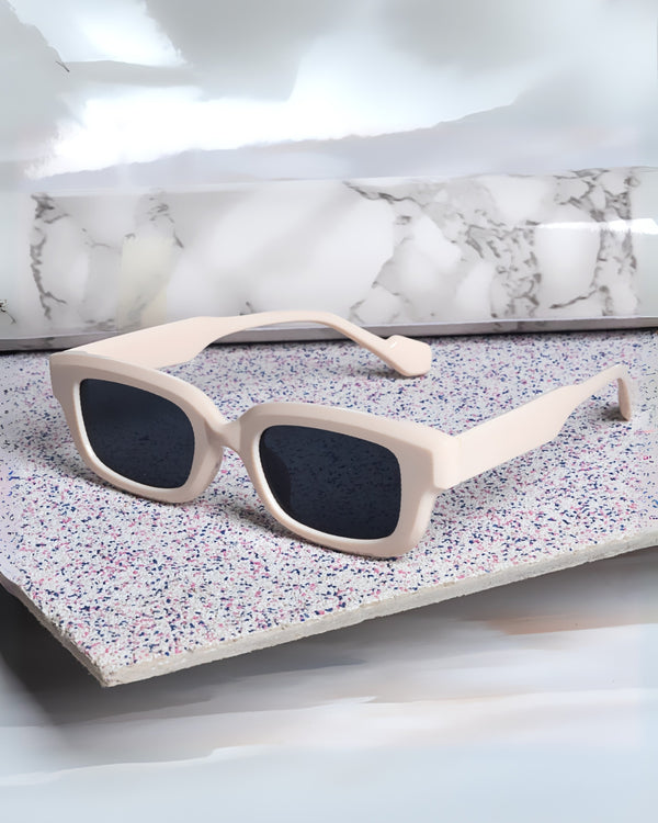 Thunder Cream Black Rectangle Sunglasses