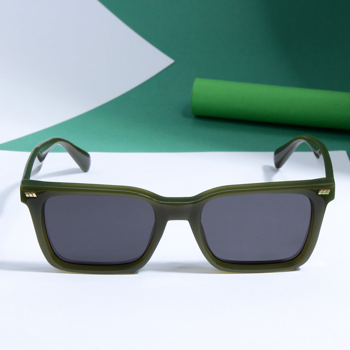Castels Green Black Rectangle Sunglasses