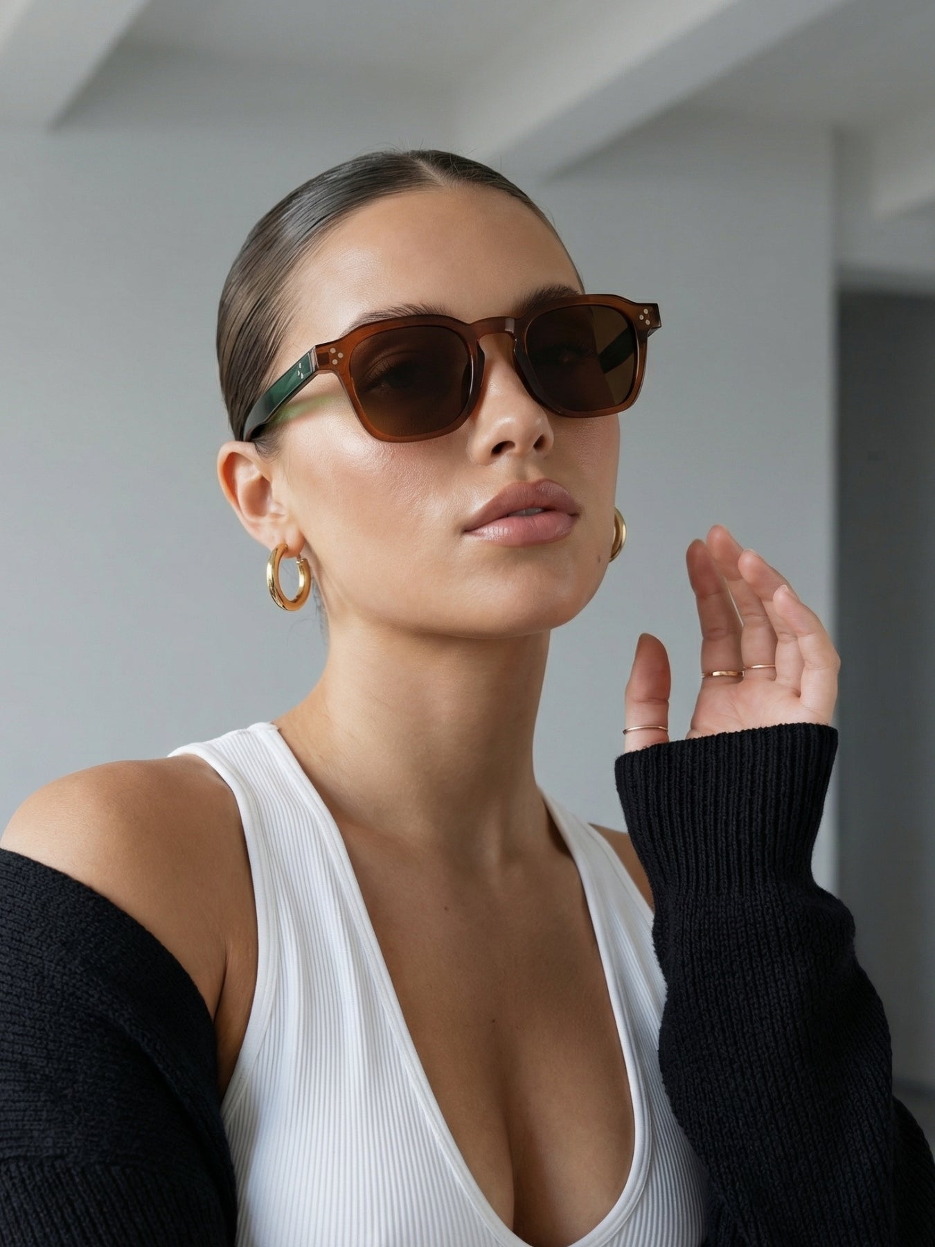 J-Bond Green Brown Brown Square Sunglasses