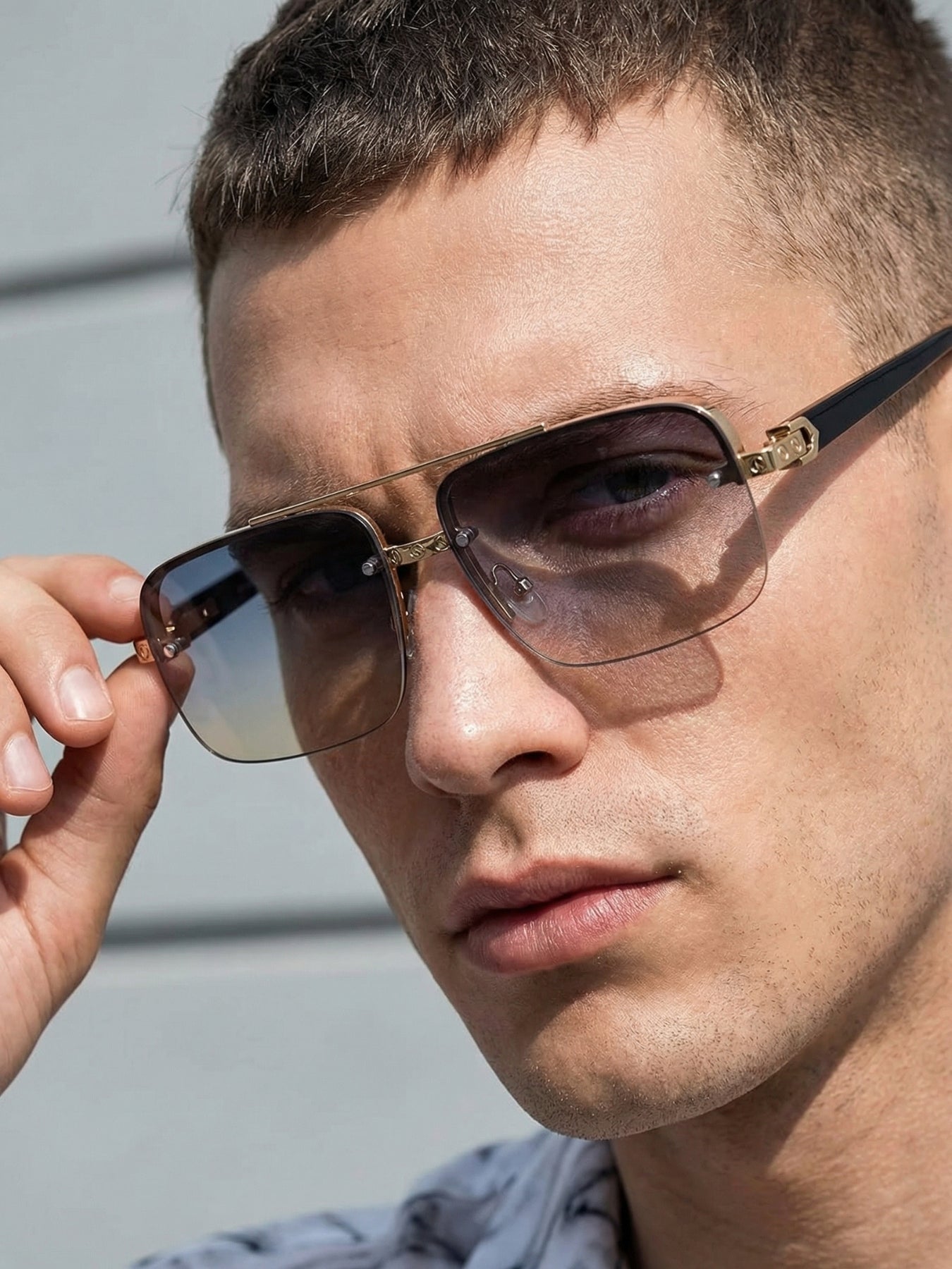 GG2317 Black Peach Gradient Rectangle Sunglasses