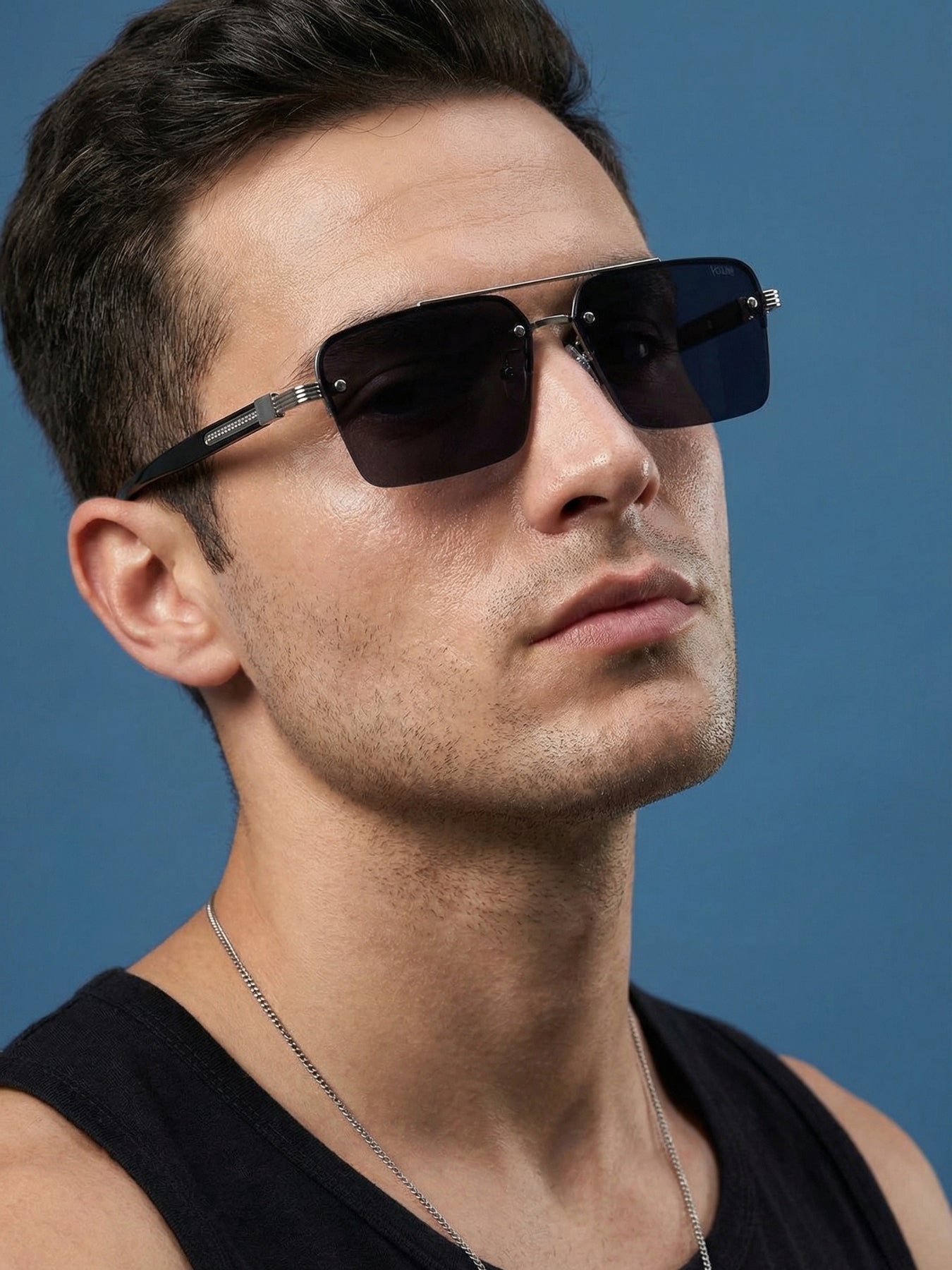 GG2349 Silver Black Rectangle Sunglasses