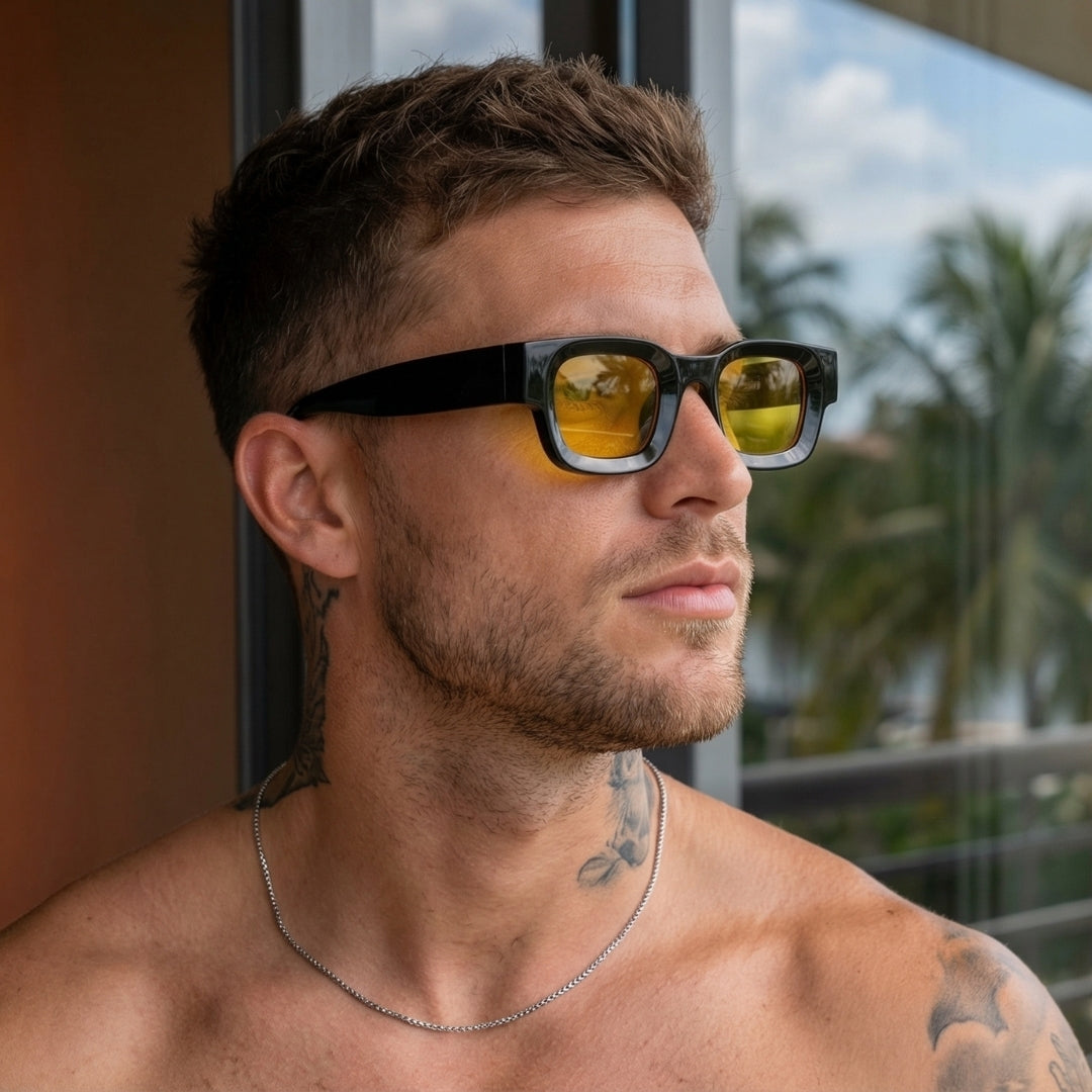 Vintage V1 Black Yellow Square Sunglasses