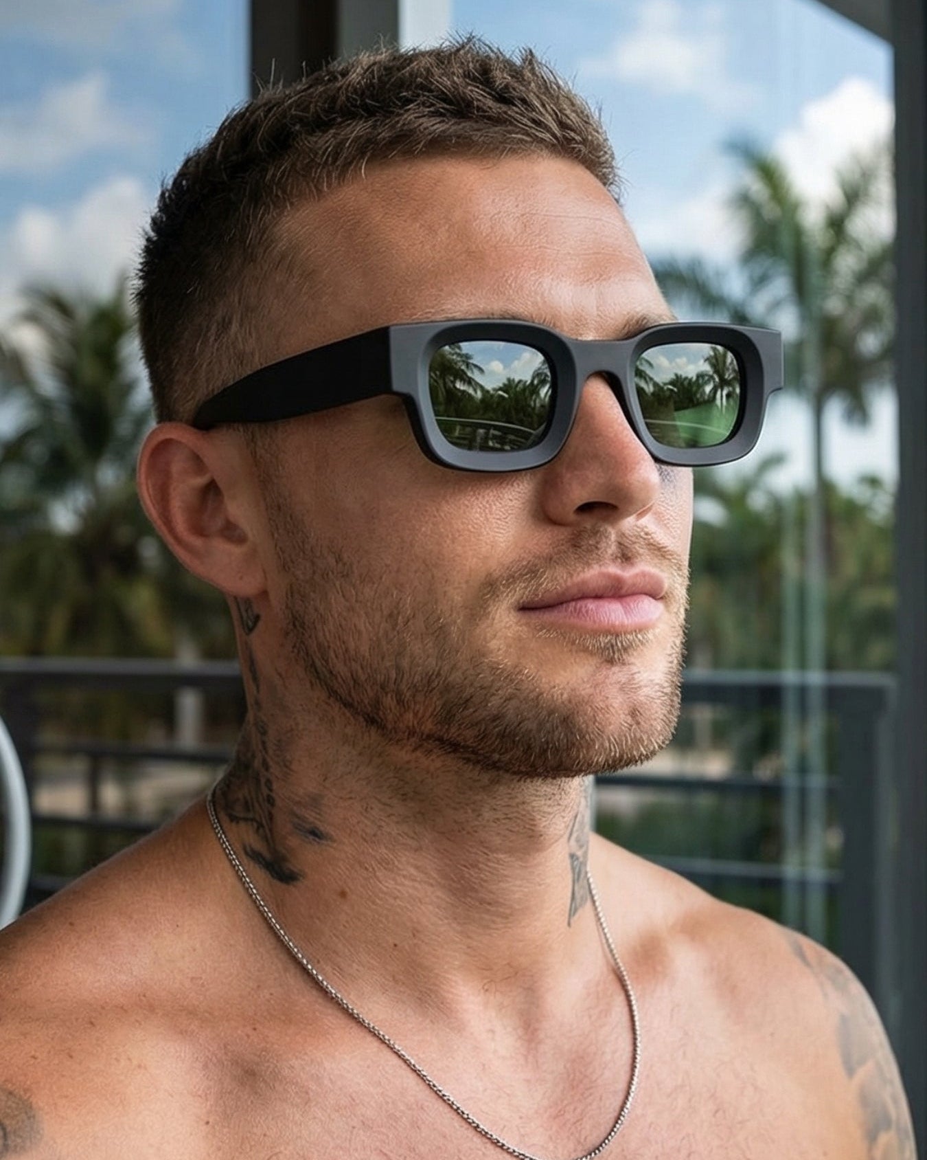 Vintage V1 Black Green Square Sunglasses