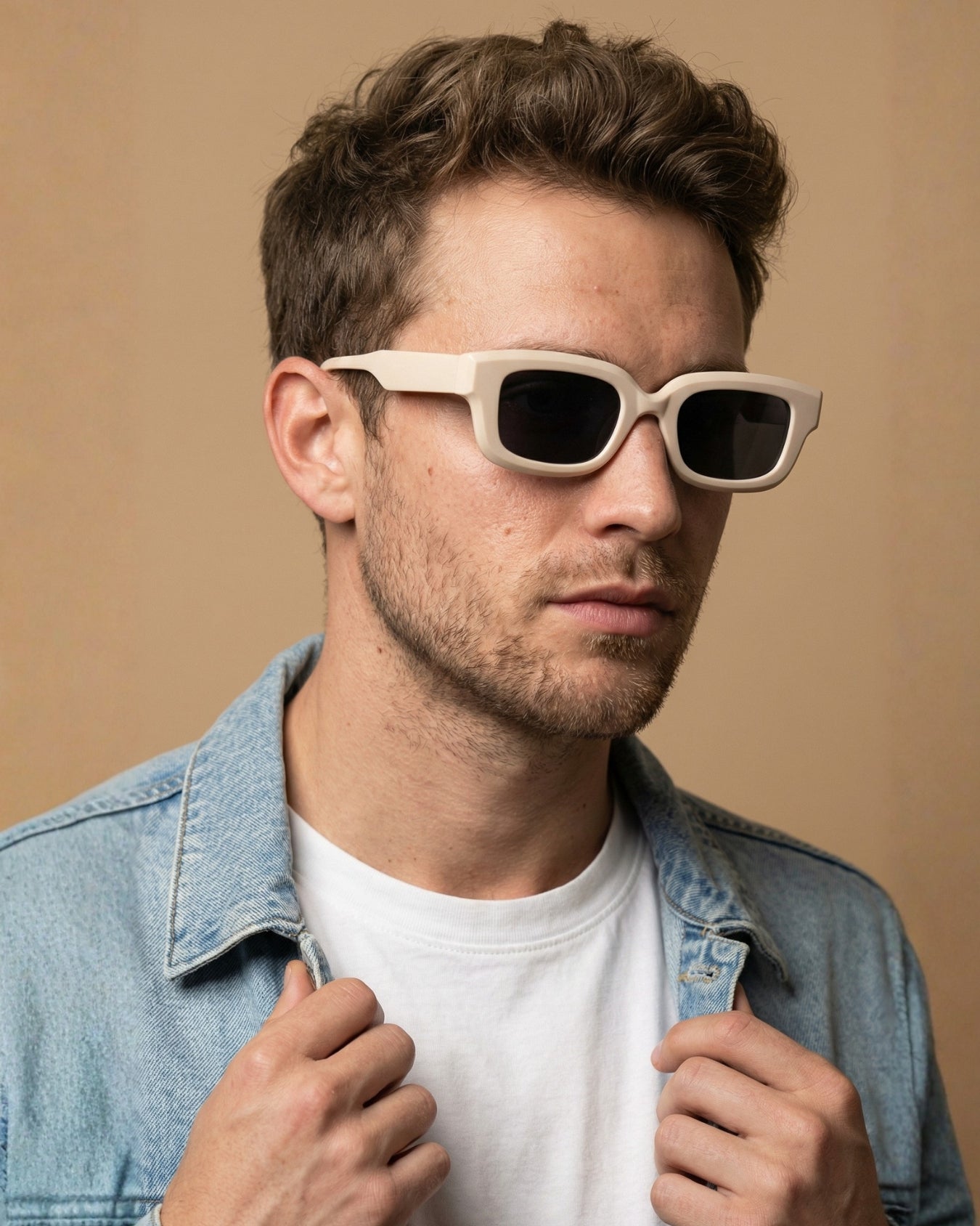 Thunder Cream Black Rectangle Sunglasses