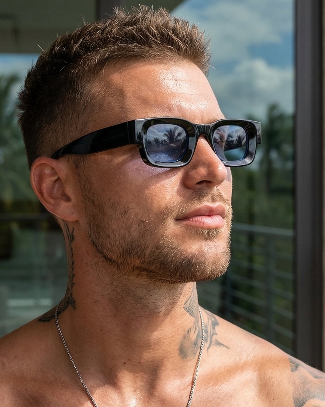 Vintage V1 Black Blue Square Sunglasses