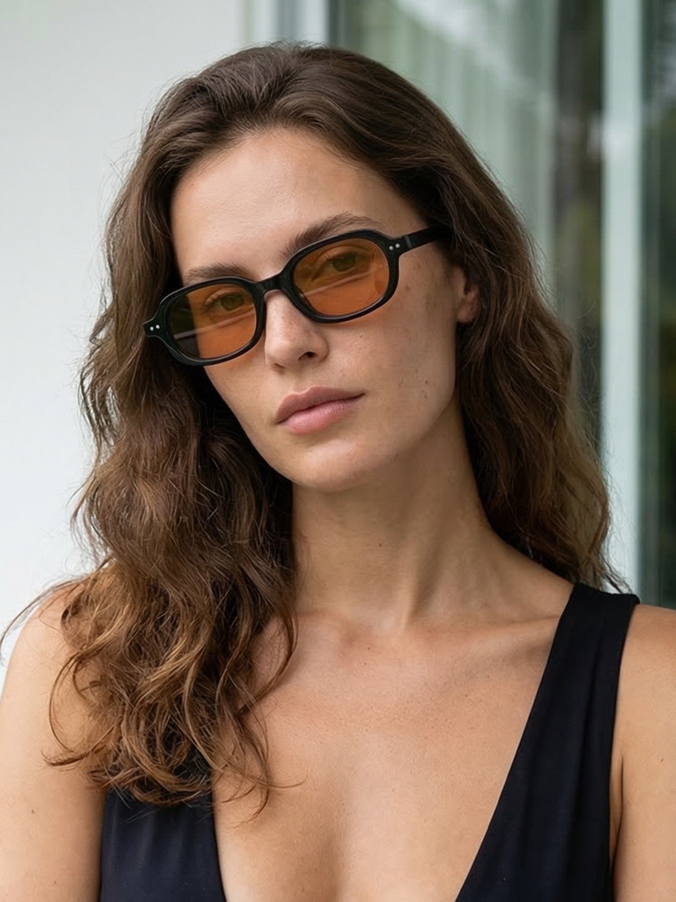 Korean V2 Black Brown Rectangle Sunglasses