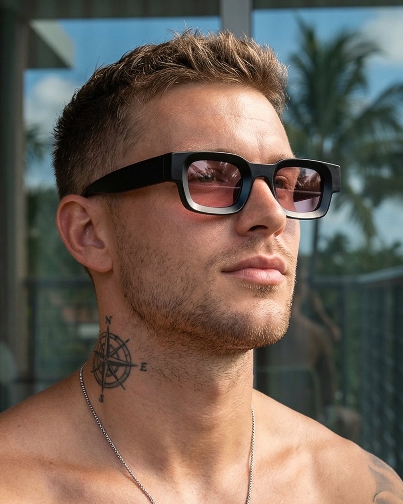 Vintage V1 Black Pink Square Sunglasses