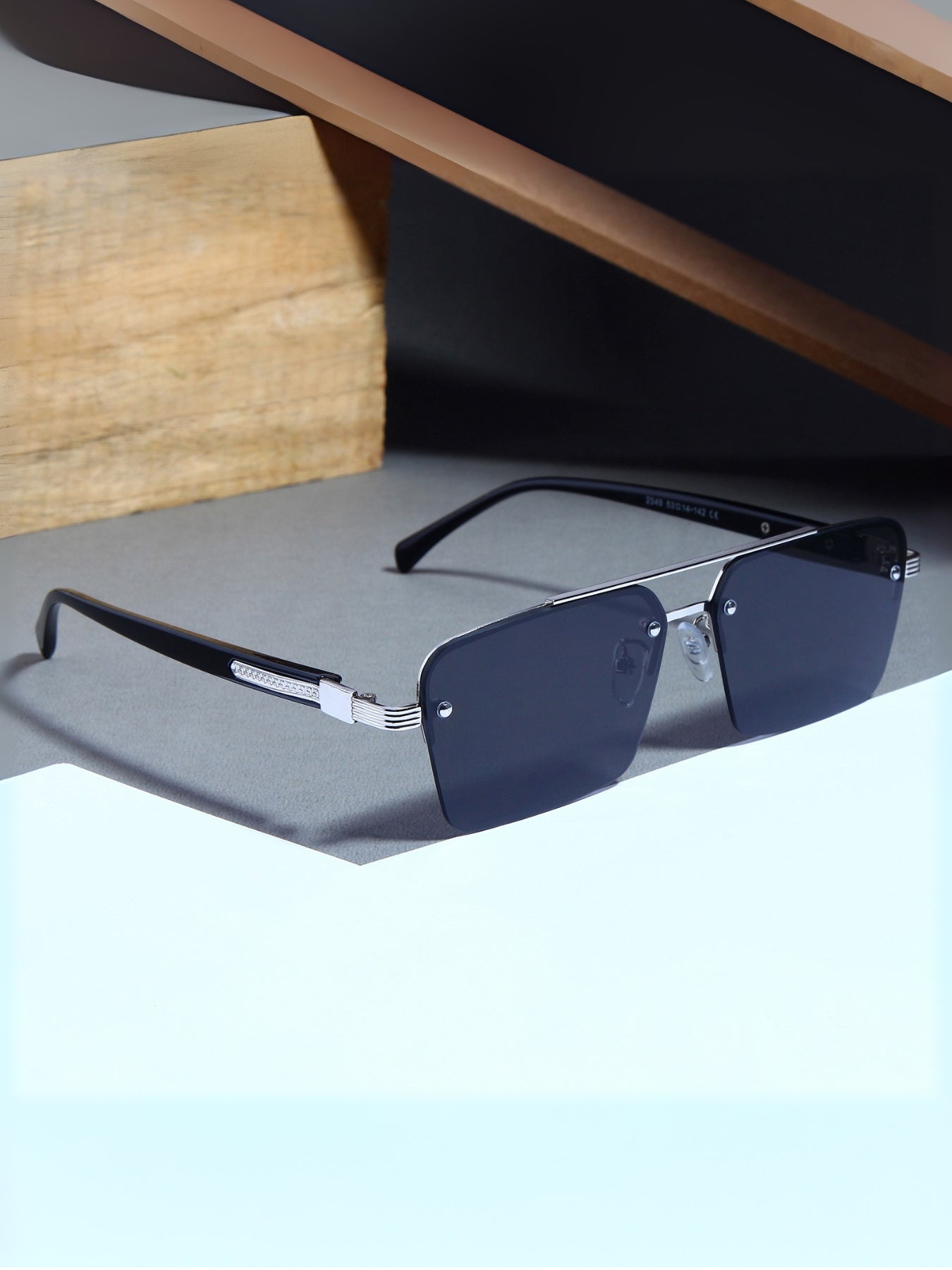 GG2349 Silver Black Rectangle Sunglasses