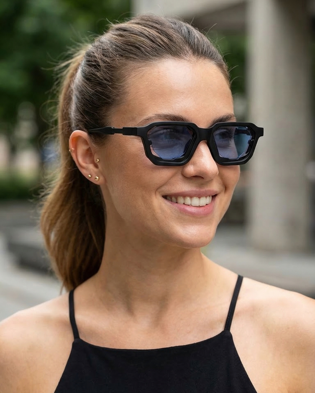 Crystal Black Blue Square Sunglasses